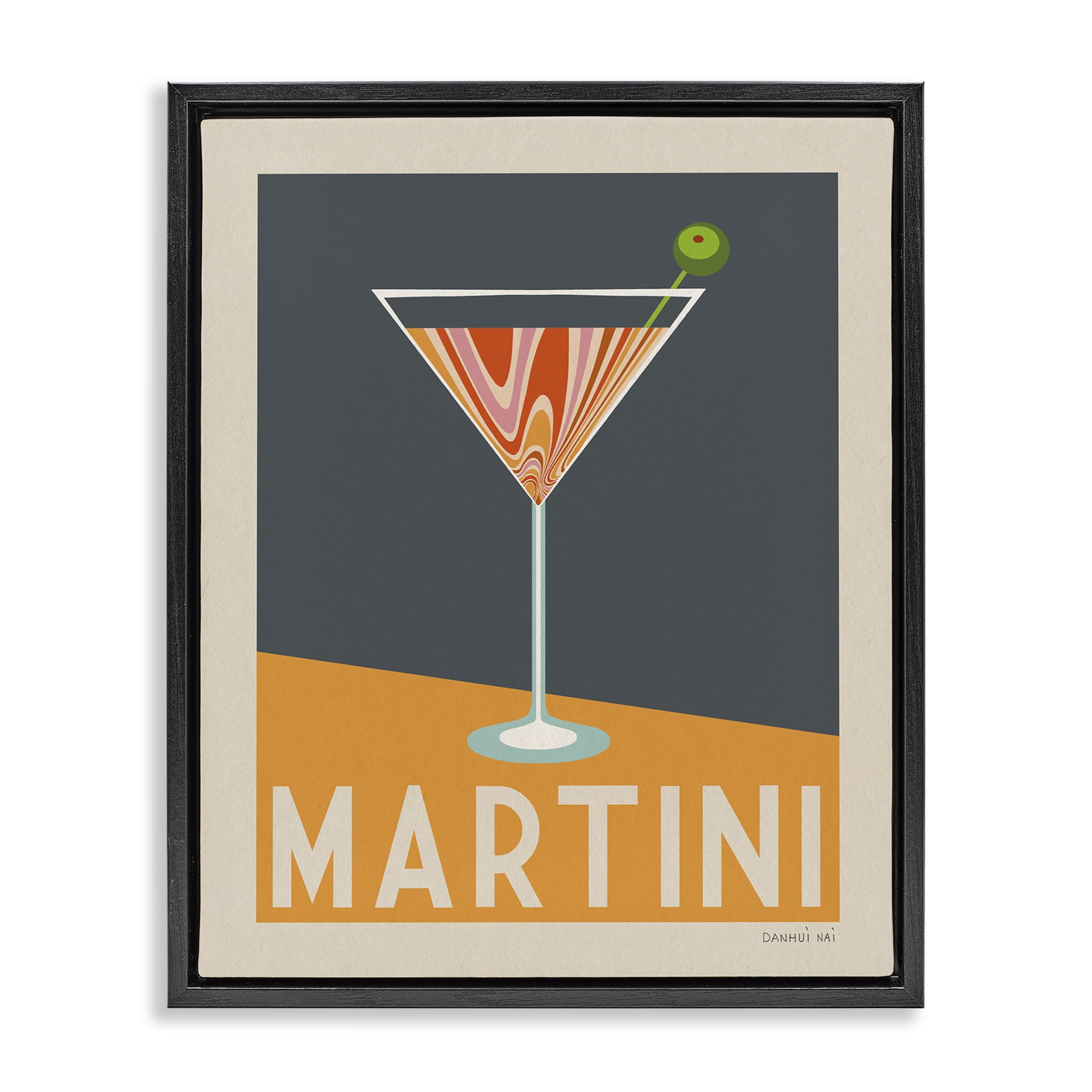 Stupell Industries Retro Swirled Martini Food & Beverage Painting Black Floater Framed Canvas Art Print Wall Art, 25 x 31