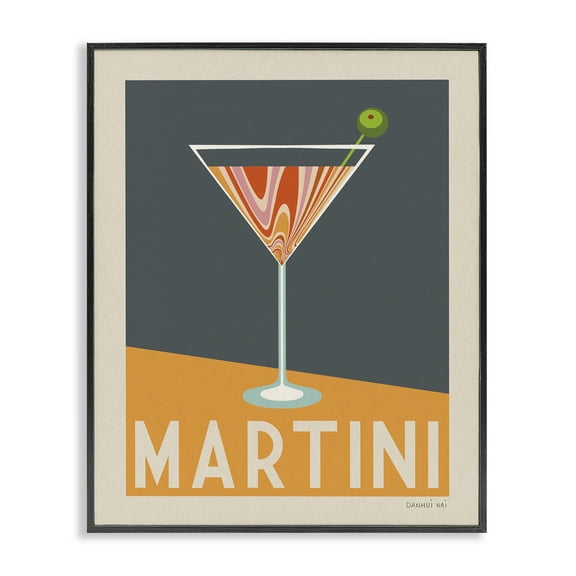 Stupell Industries Retro Swirled Martini Food & Beverage Painting Black Framed Art Print Wall Art, 11 x 14