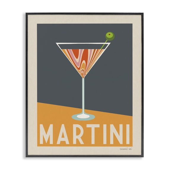 Stupell Industries Retro Swirled Martini Food & Beverage Painting Black Framed Art Print Wall Art, 24 x 30