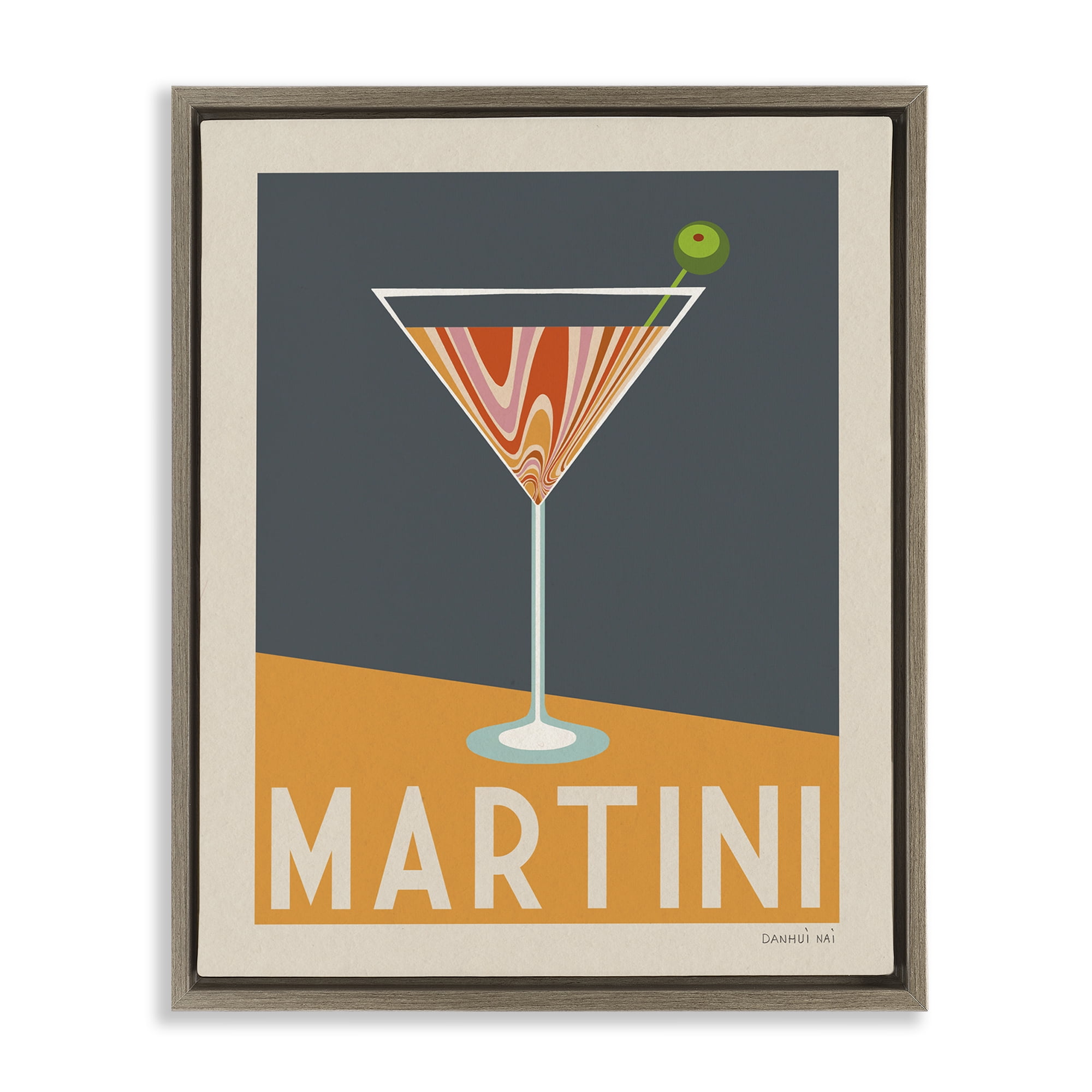 Stupell Industries Retro Swirled Martini Food & Beverage Painting Brown Floater Framed Canvas Art Print Wall Art, 17 x 21