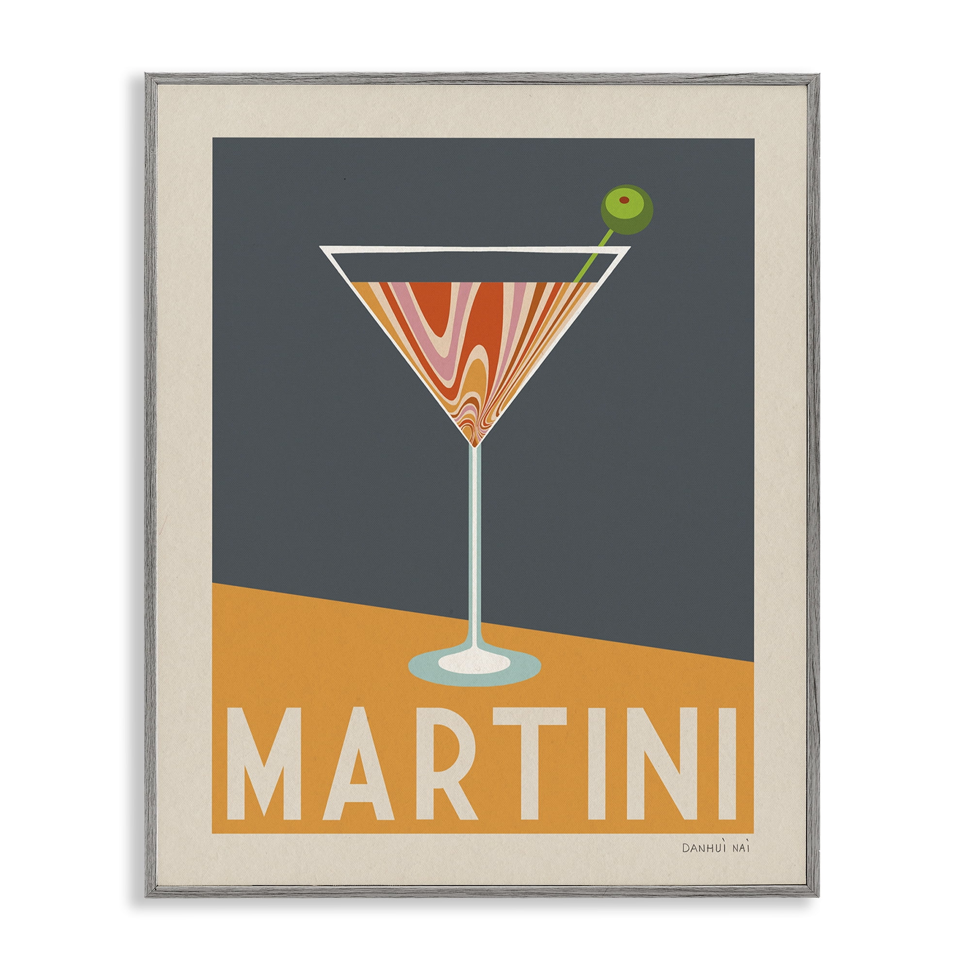 Stupell Industries Retro Swirled Martini Food & Beverage Painting Gray Framed Art Print Wall Art, 16 x 20
