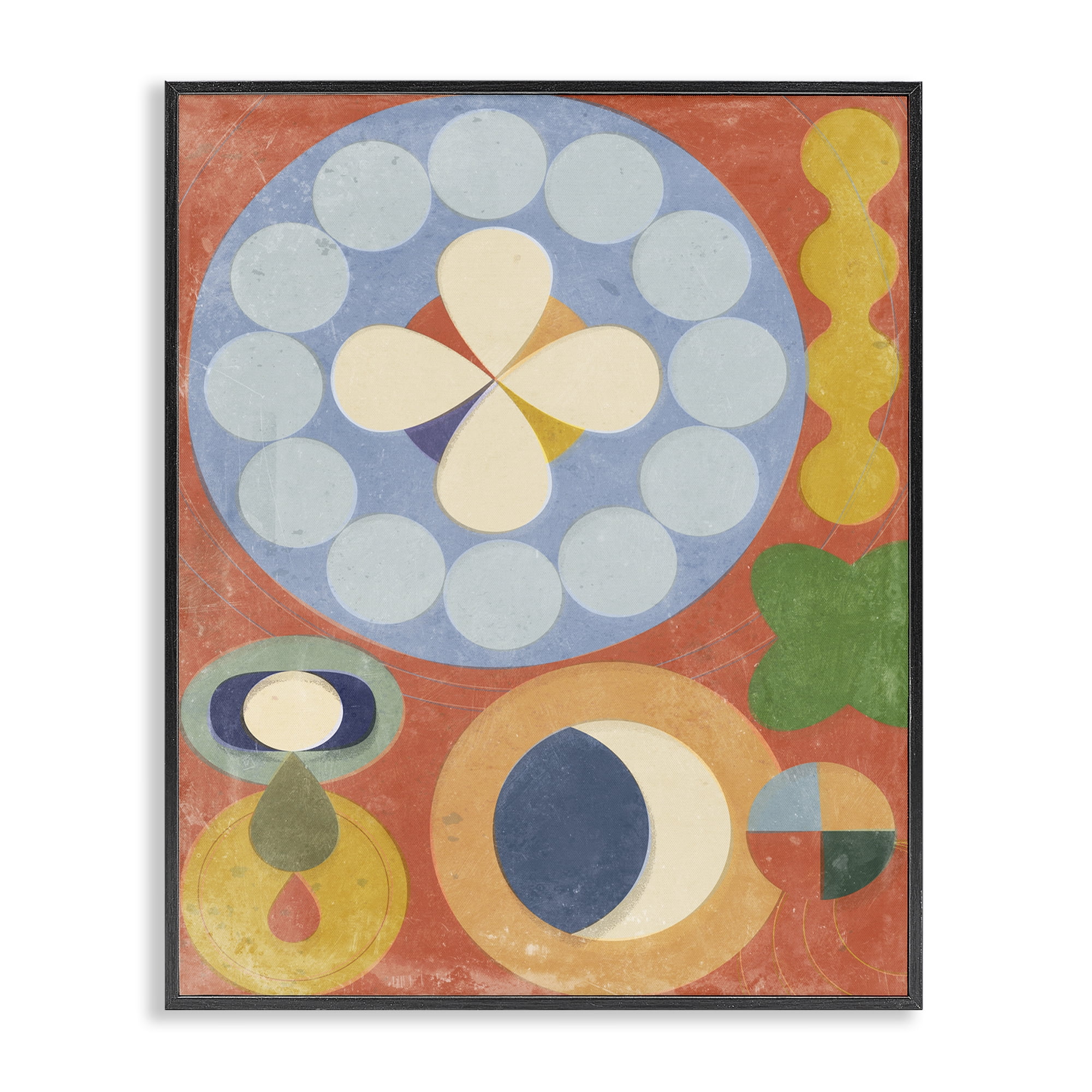 Stupell Industries Retro Symbolic Shapes Abstract Painting Black Framed Art Print Wall Art, 24 x 30