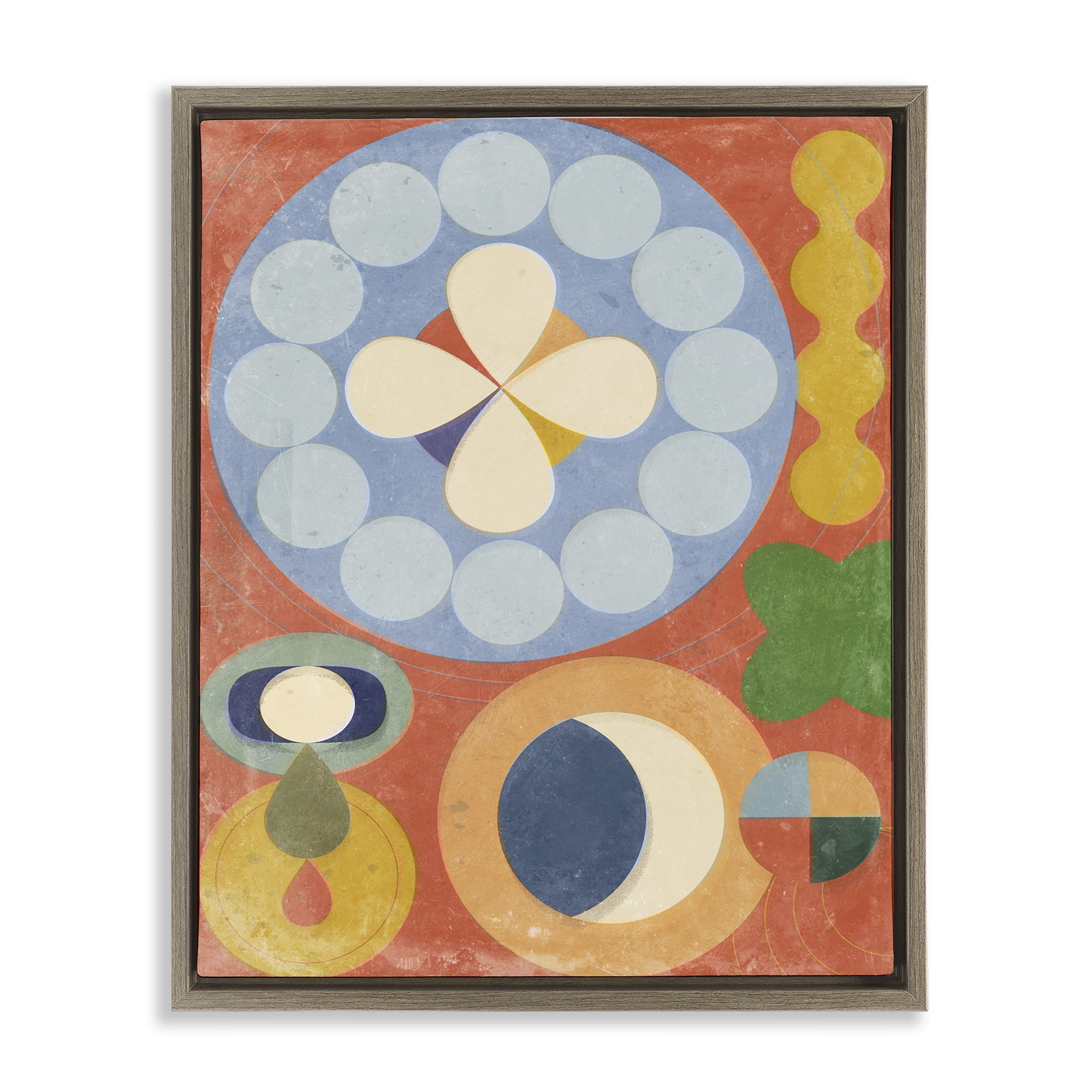 Stupell Industries Retro Symbolic Shapes Abstract Painting Brown Floater Framed Canvas Art Print Wall Art, 17 x 21