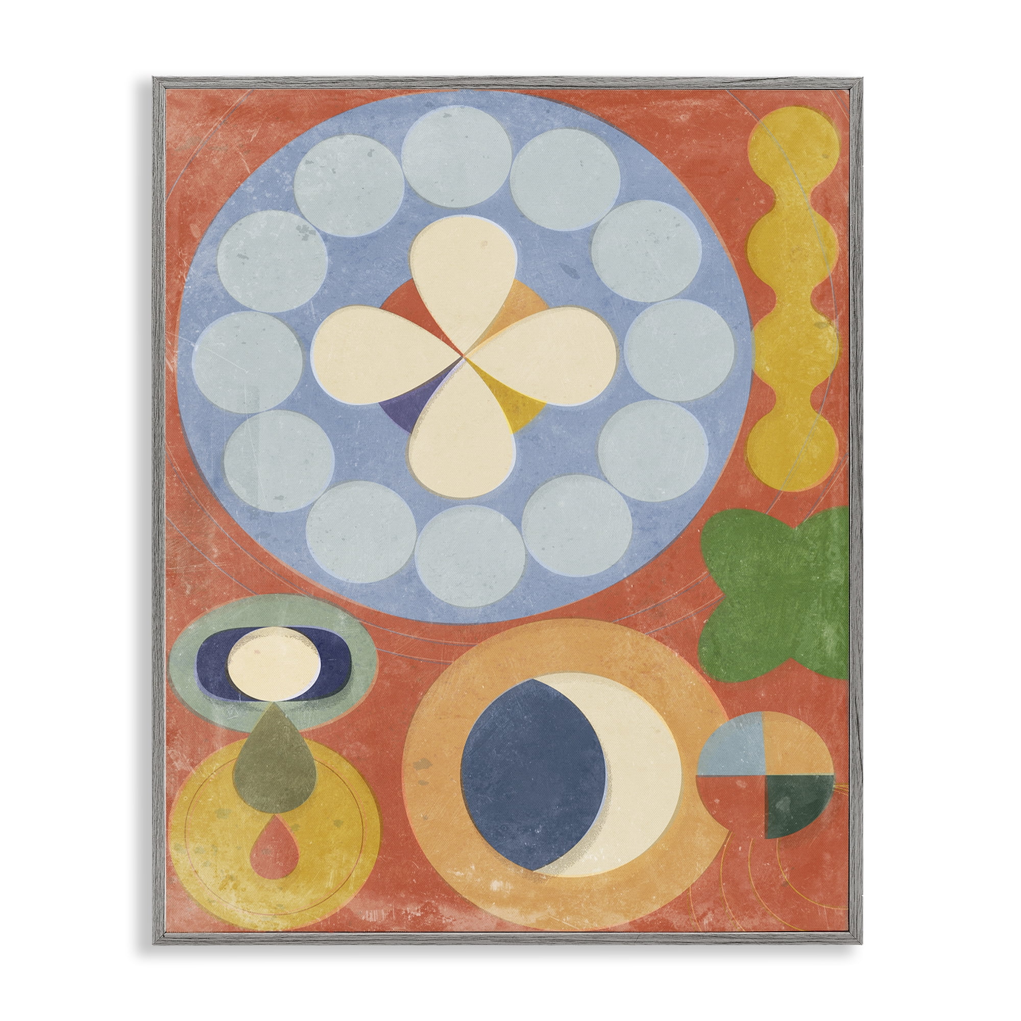 Stupell Industries Retro Symbolic Shapes Abstract Painting Gray Framed Art Print Wall Art, 24 x 30