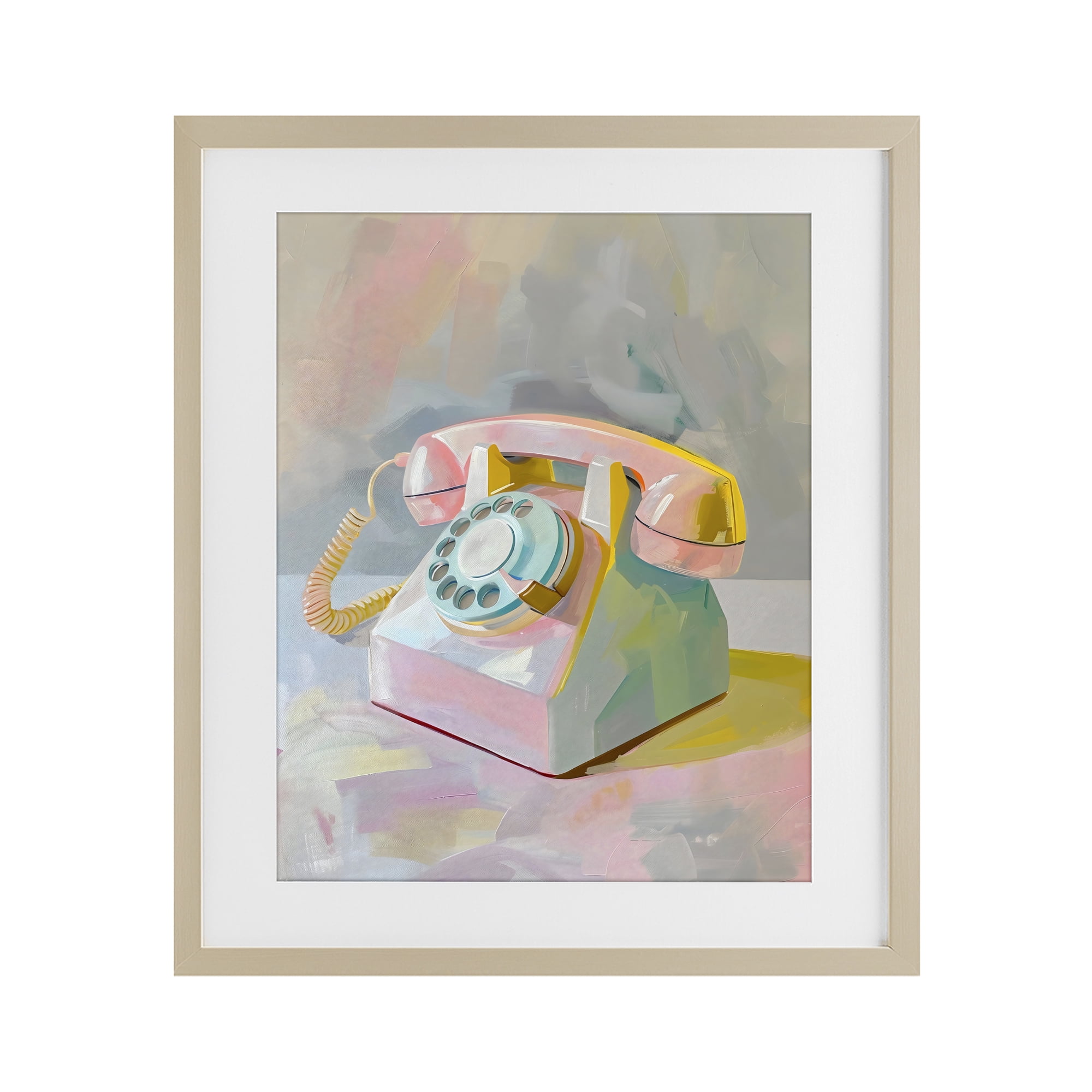 Stupell Industries Retro Telephone in Pastels Birch Framed Print Under Glass, design by The Prints Vibe