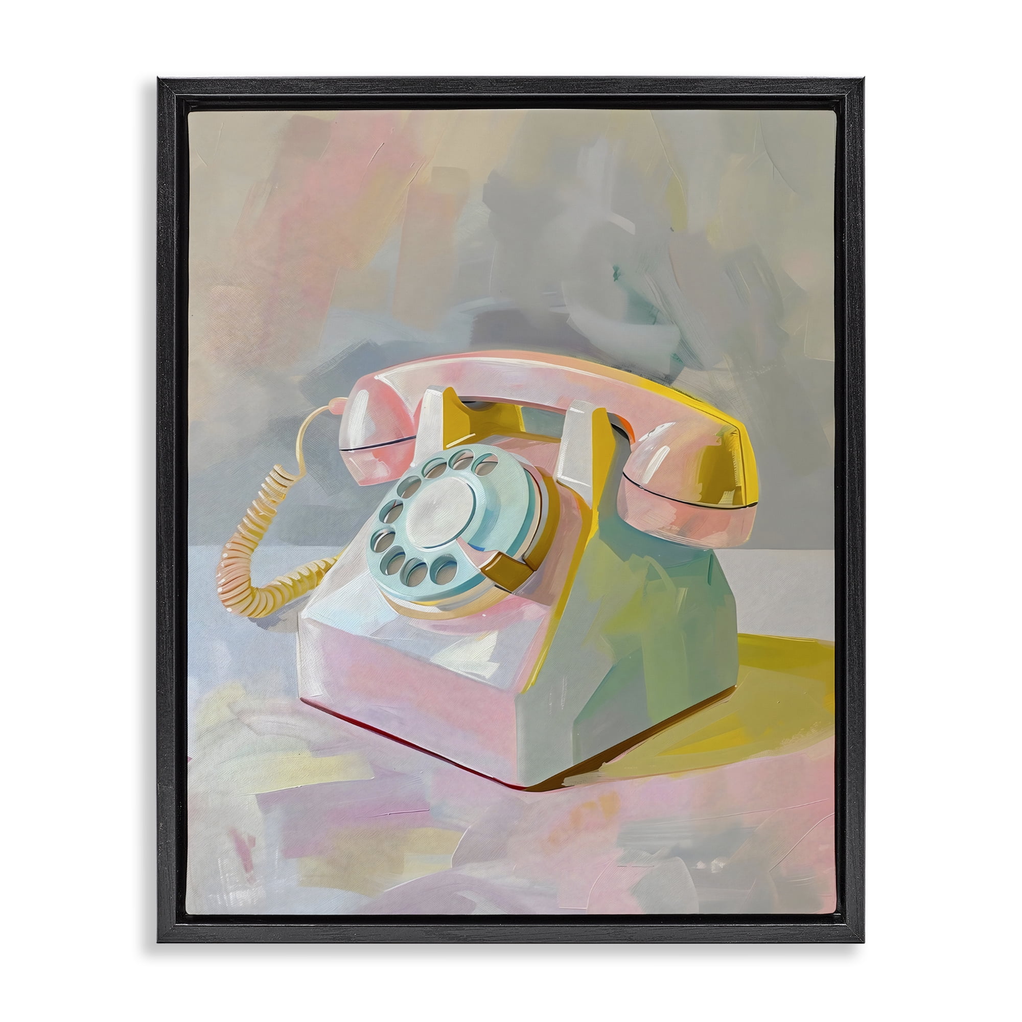 Stupell Industries Retro Telephone in Pastels Black Framed Floater Canvas Wall Art, design by The Prints Vibe