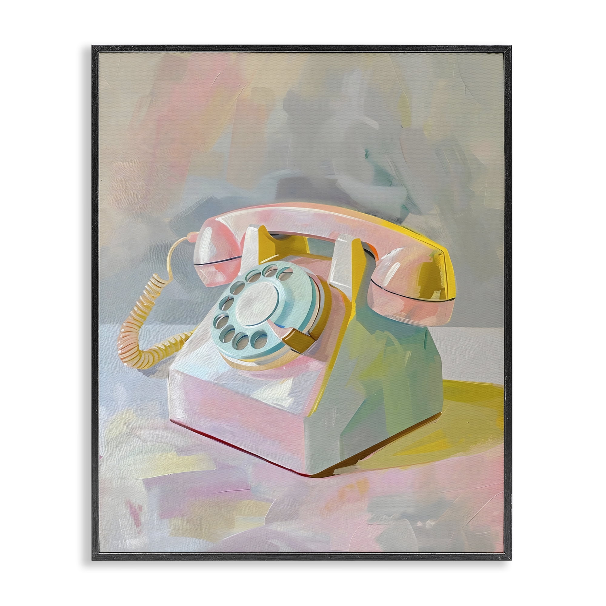 Stupell Industries Retro Telephone in Pastels Black Framed Giclee Art, design by The Prints Vibe