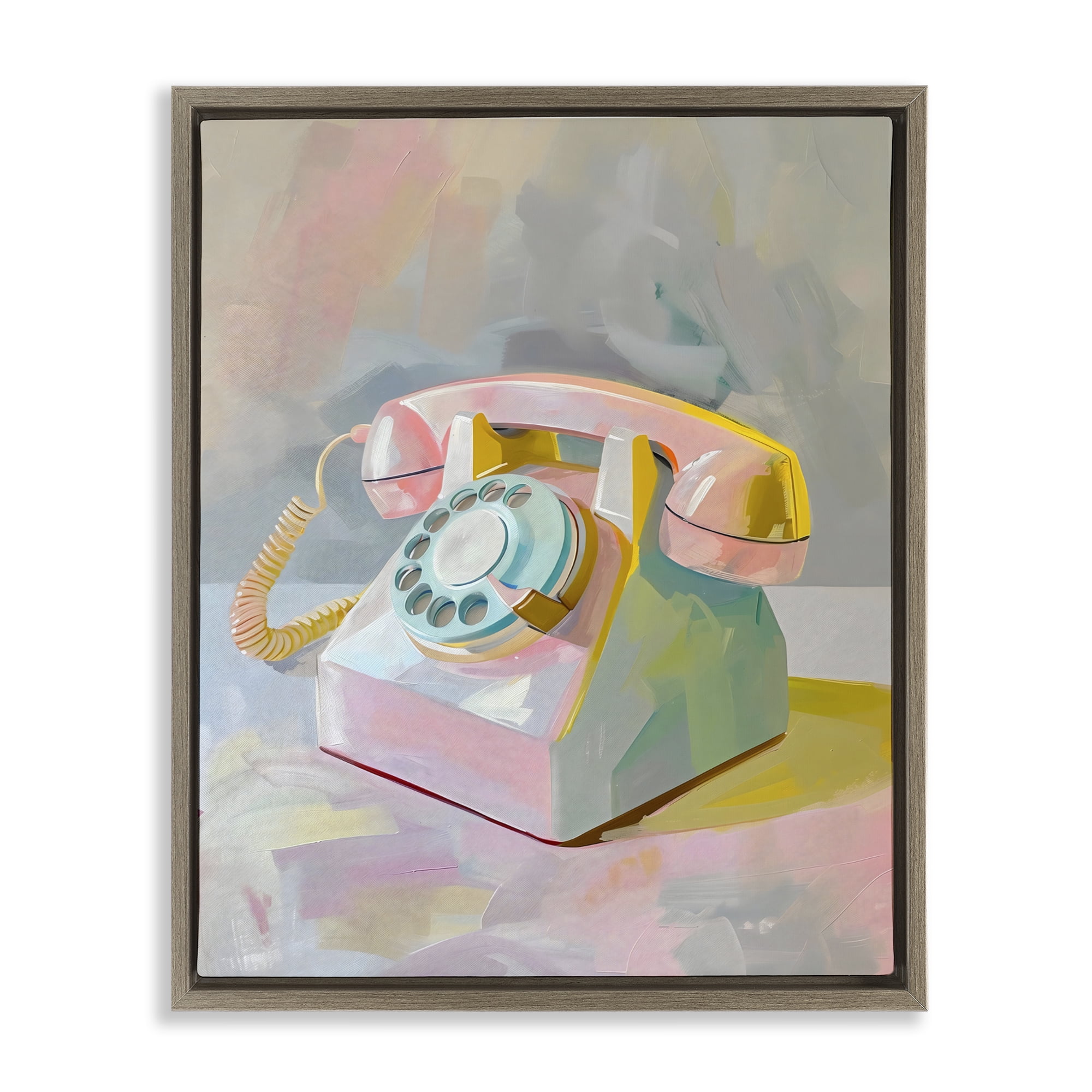 Stupell Industries Retro Telephone in Pastels Brown Framed Floater Canvas Wall Art, design by The Prints Vibe