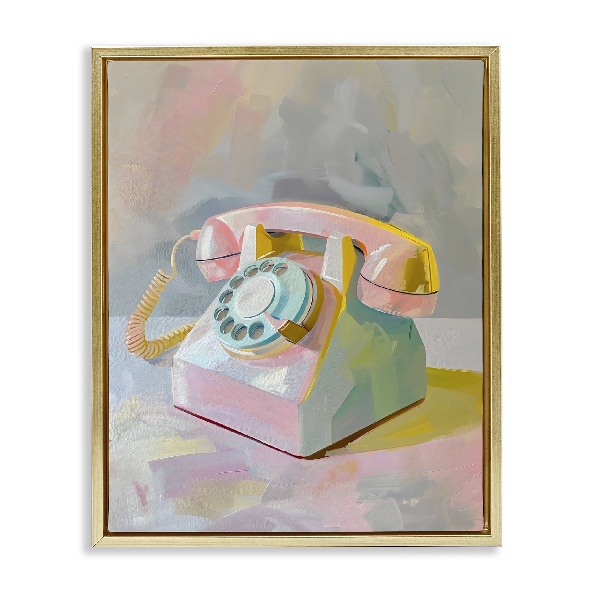 Stupell Industries Retro Telephone in Pastels Gold Framed Floater Canvas Wall Art, design by The Prints Vibe