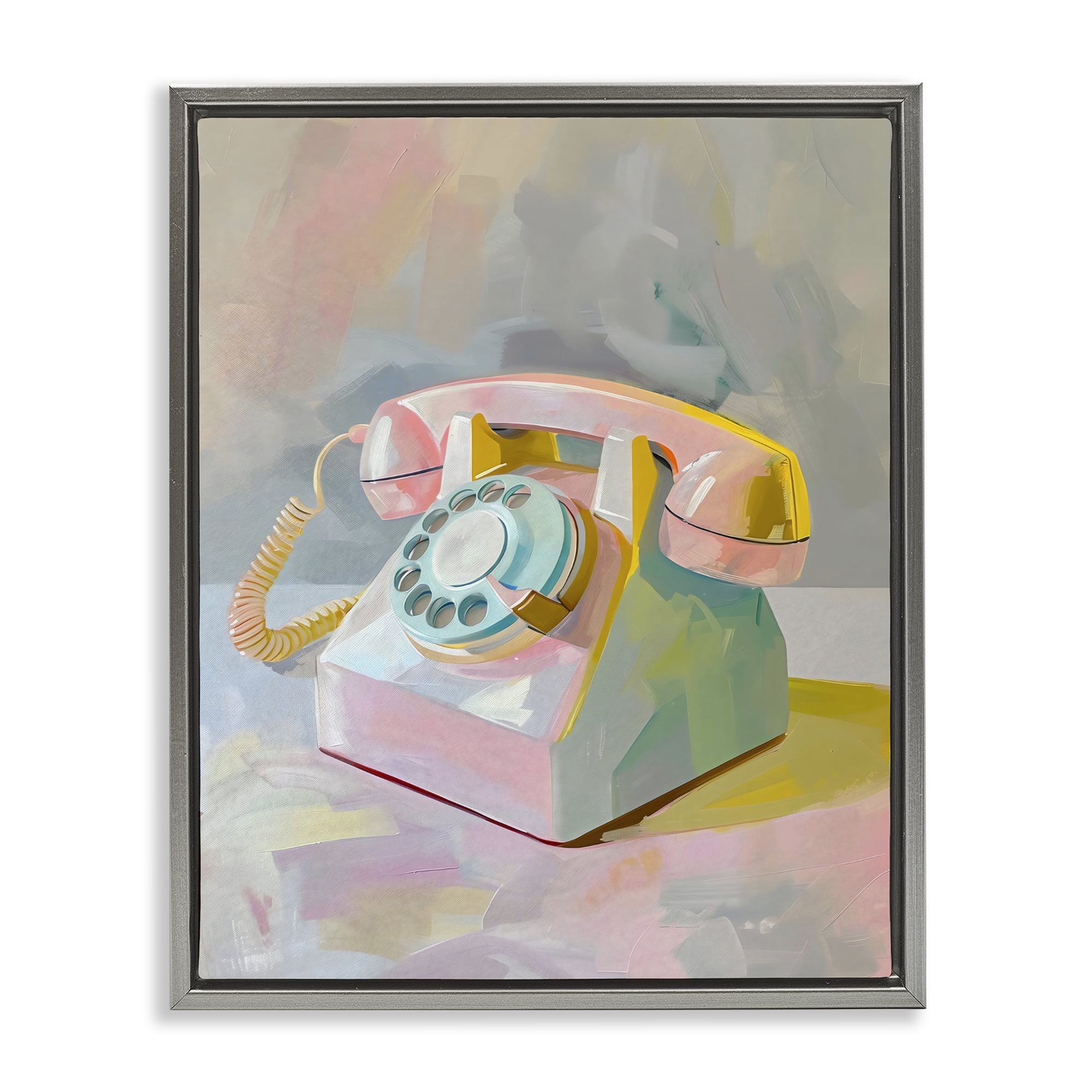 Stupell Industries Retro Telephone in Pastels Gray Framed Floater Canvas Wall Art, design by The Prints Vibe