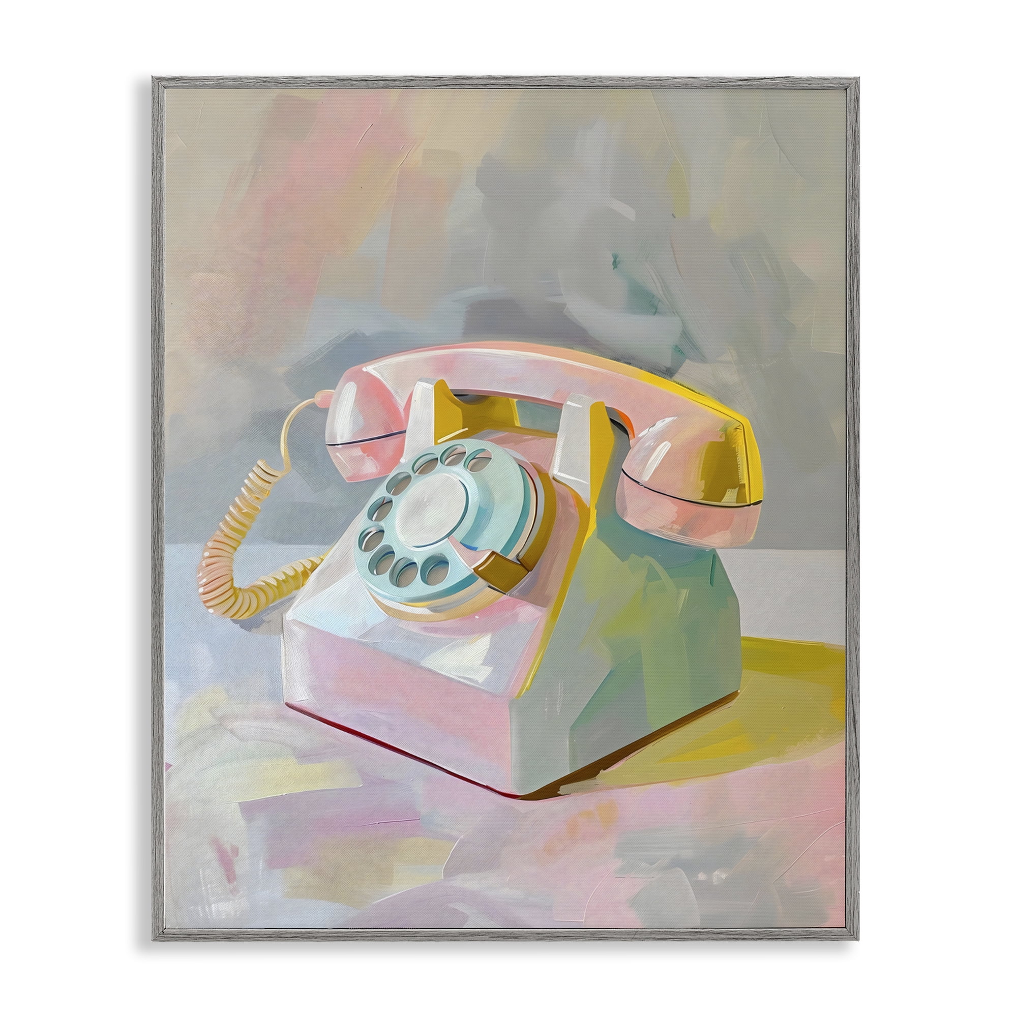 Stupell Industries Retro Telephone in Pastels Gray Framed Giclee Art, design by The Prints Vibe