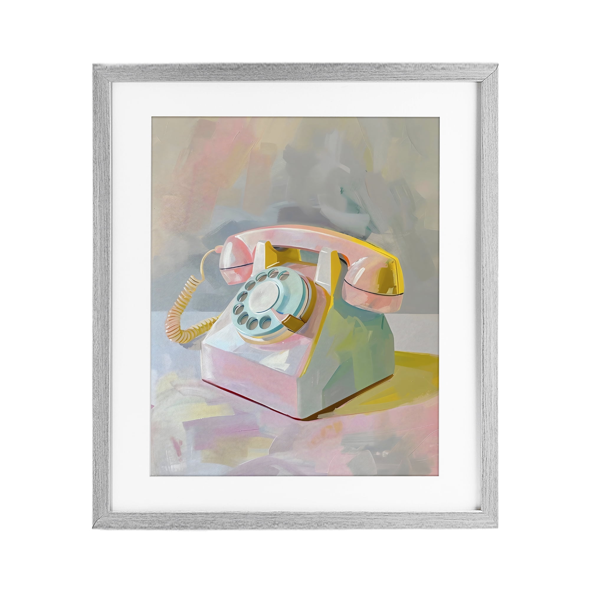 Stupell Industries Retro Telephone in Pastels Gray Framed Print Under Glass, design by The Prints Vibe