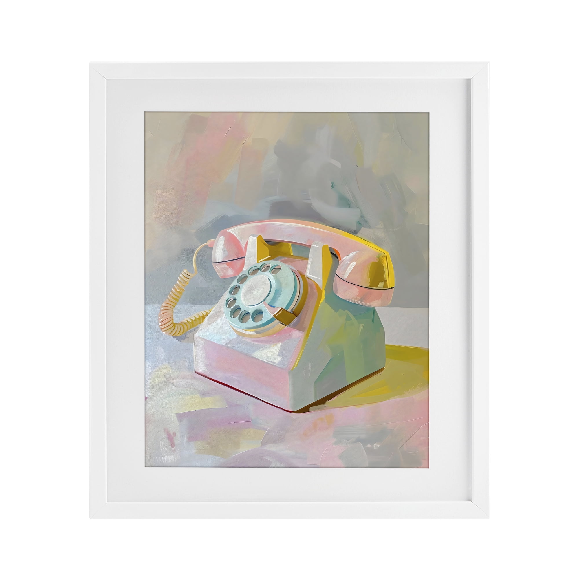 Stupell Industries Retro Telephone in Pastels White Framed Print Under Glass, design by The Prints Vibe