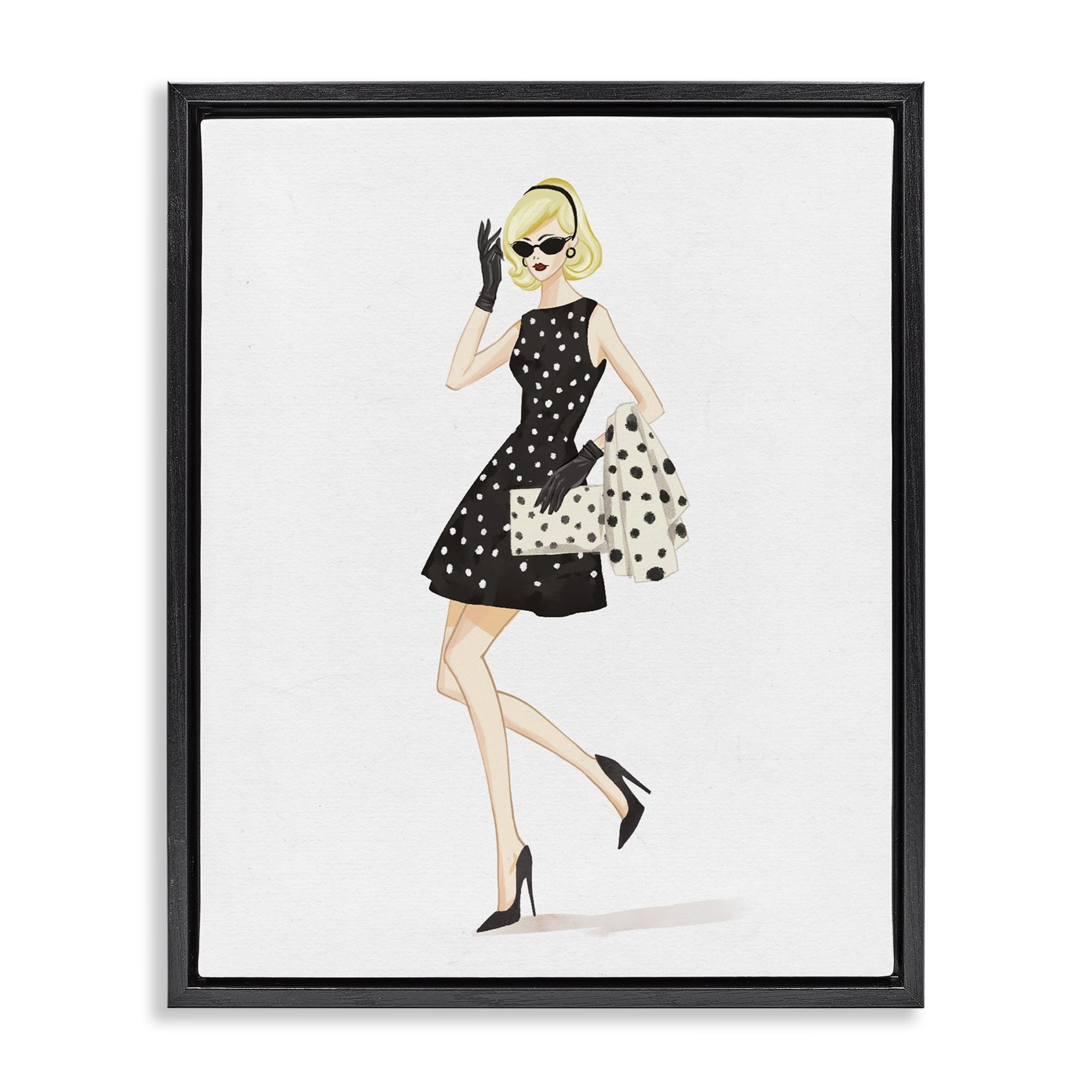 Stupell Industries Retro Trend Polka Dots Black Framed Floater Canvas Wall Art, design by Ziwei Li