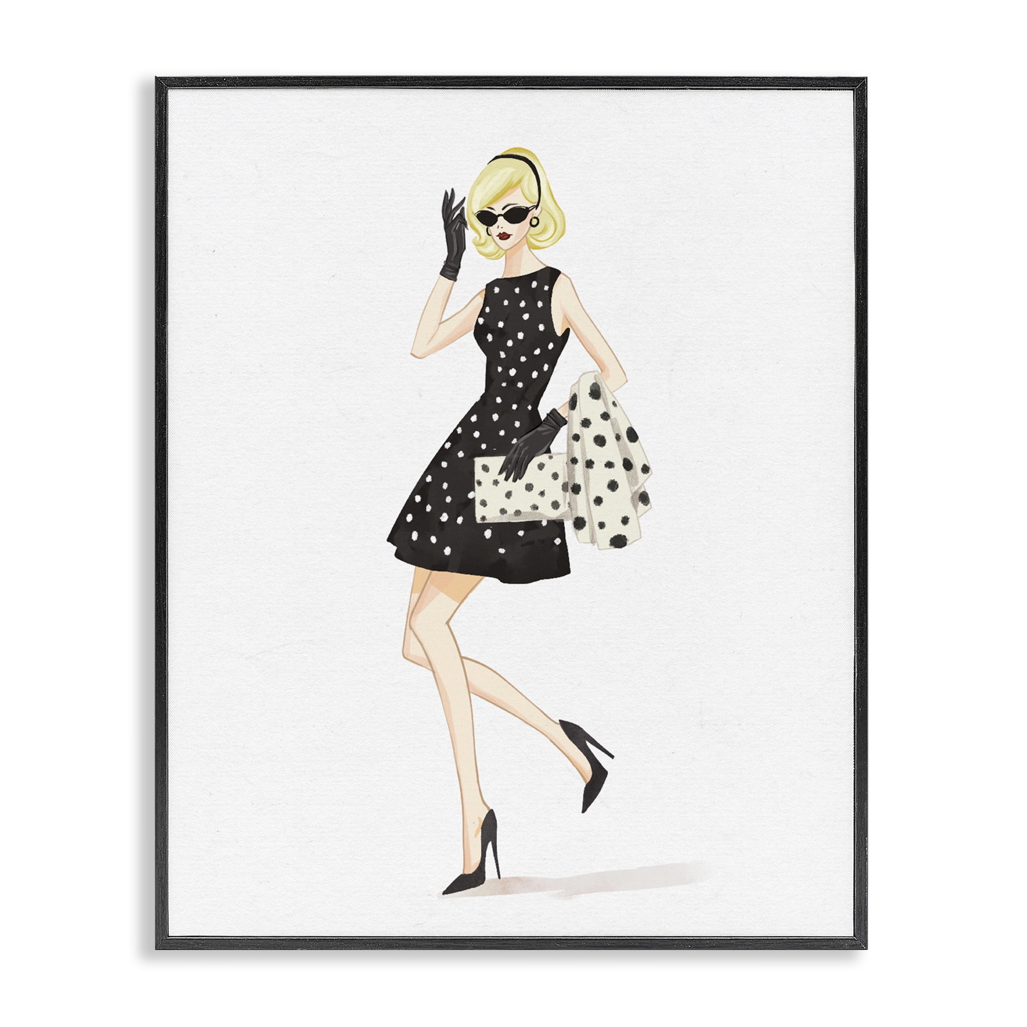 Stupell Industries Retro Trend Polka Dots Black Framed Giclee Art, design by Ziwei Li