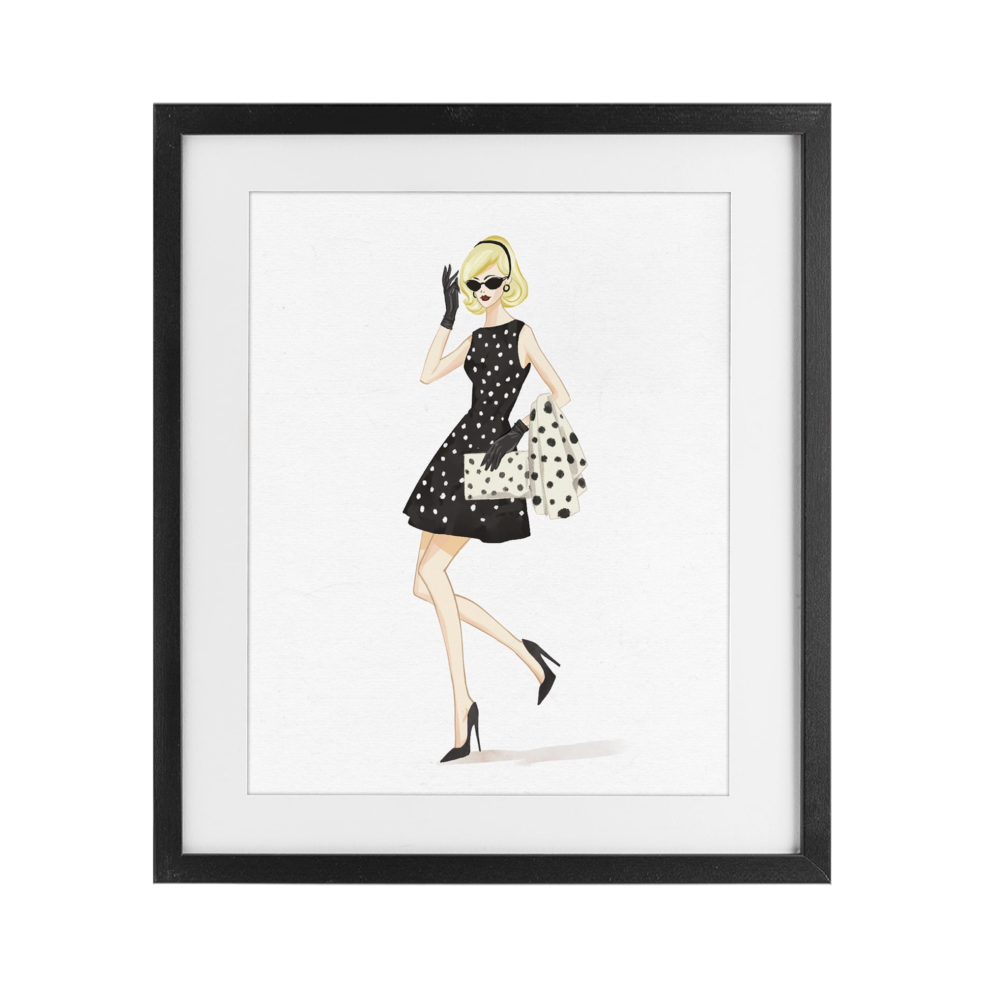 Stupell Industries Retro Trend Polka Dots Black Framed Print Under Glass, design by Ziwei Li