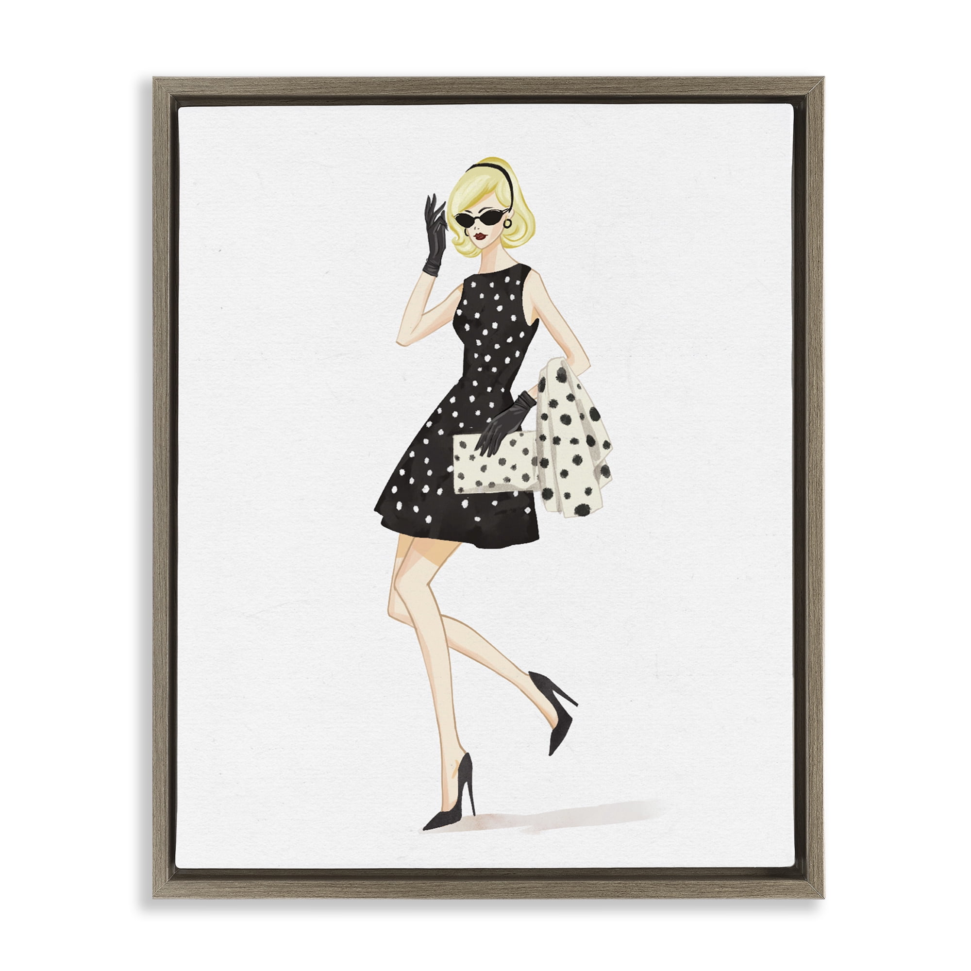 Stupell Industries Retro Trend Polka Dots Brown Framed Floater Canvas Wall Art, design by Ziwei Li