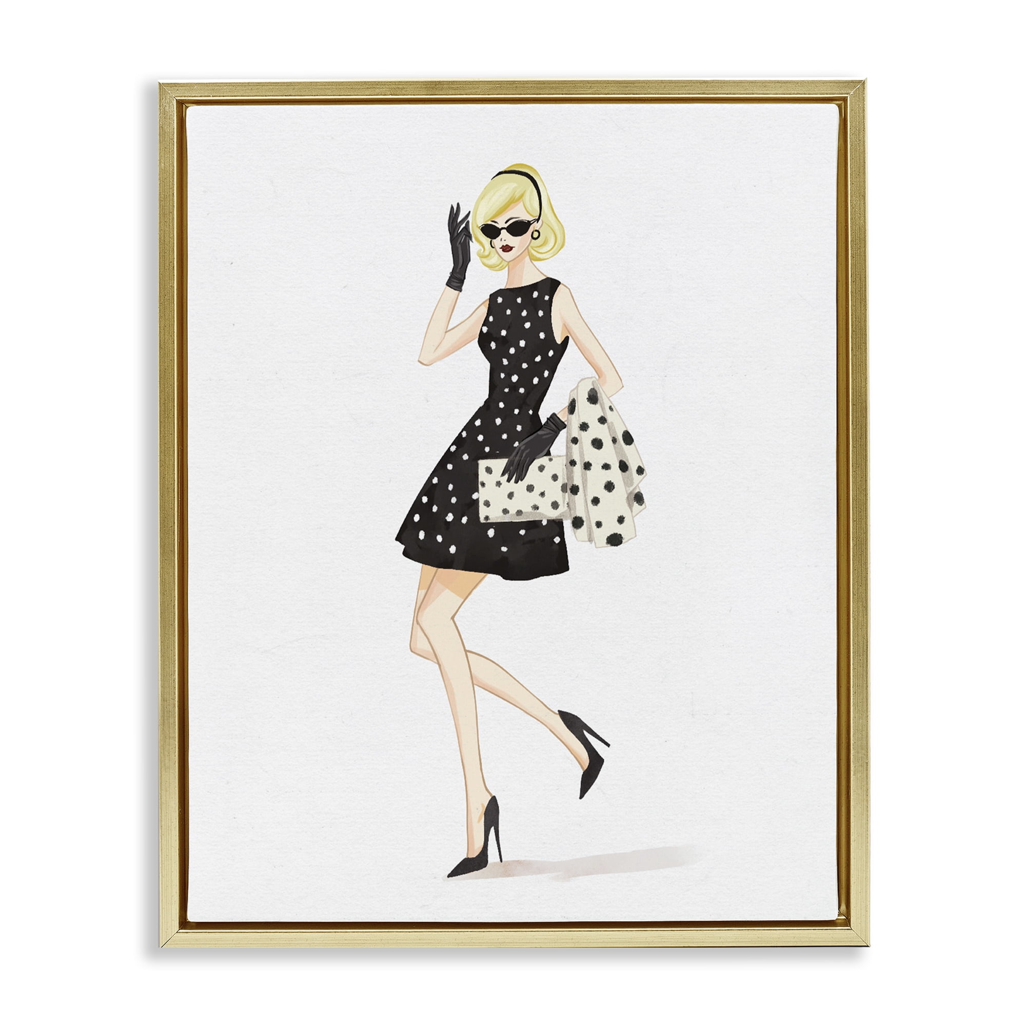 Stupell Industries Retro Trend Polka Dots Gold Framed Floater Canvas Wall Art, design by Ziwei Li