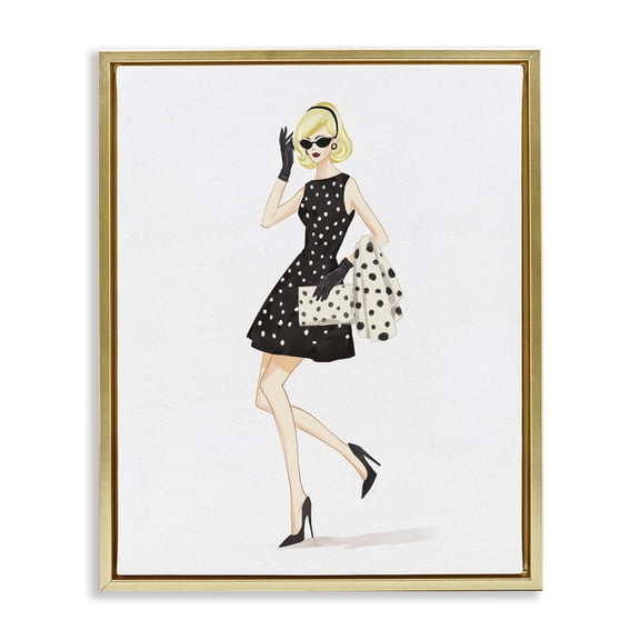 Stupell Industries Retro Trend Polka Dots Gold Framed Floater Canvas Wall Art, design by Ziwei Li