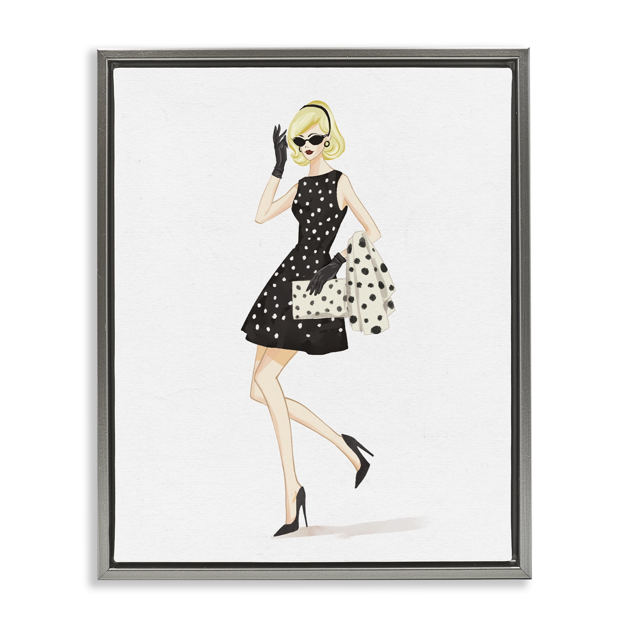 Stupell Industries Retro Trend Polka Dots Gray Framed Floater Canvas Wall Art, design by Ziwei Li