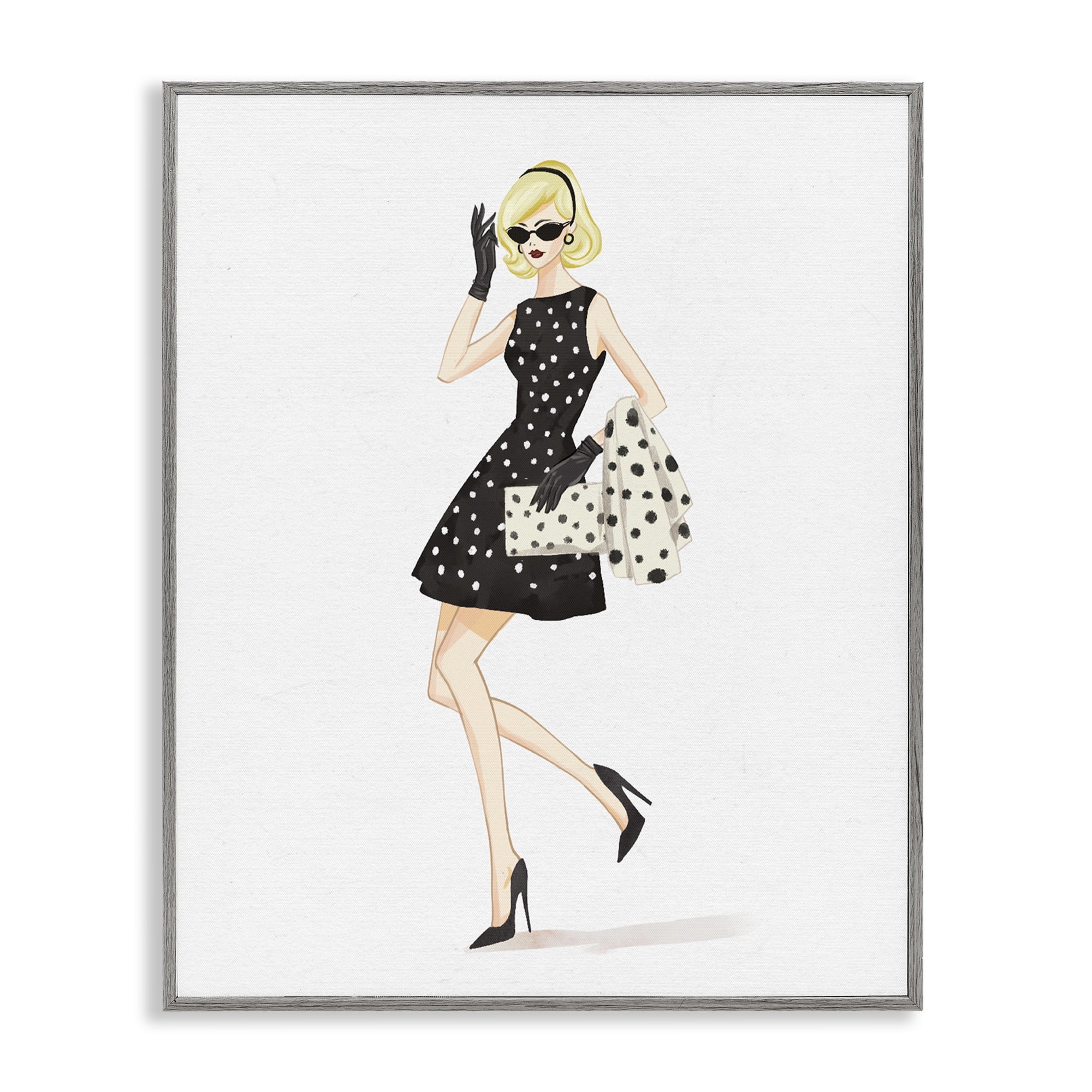 Stupell Industries Retro Trend Polka Dots Gray Framed Giclee Art, design by Ziwei Li