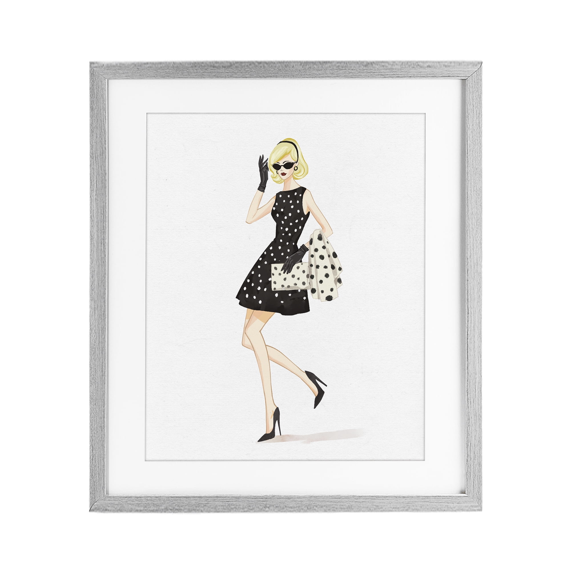 Stupell Industries Retro Trend Polka Dots Gray Framed Print Under Glass, design by Ziwei Li