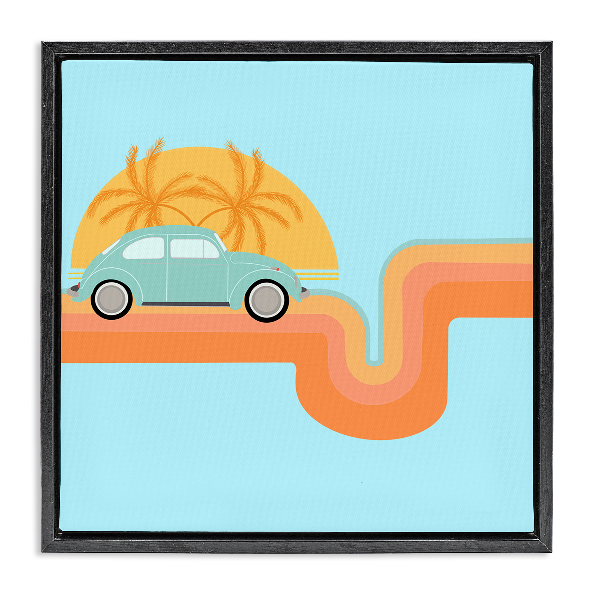 Stupell Industries Retro Tropical Cruisin' Transportation Painting Black Floater Framed Canvas Art Print Wall Art, 18 x 18