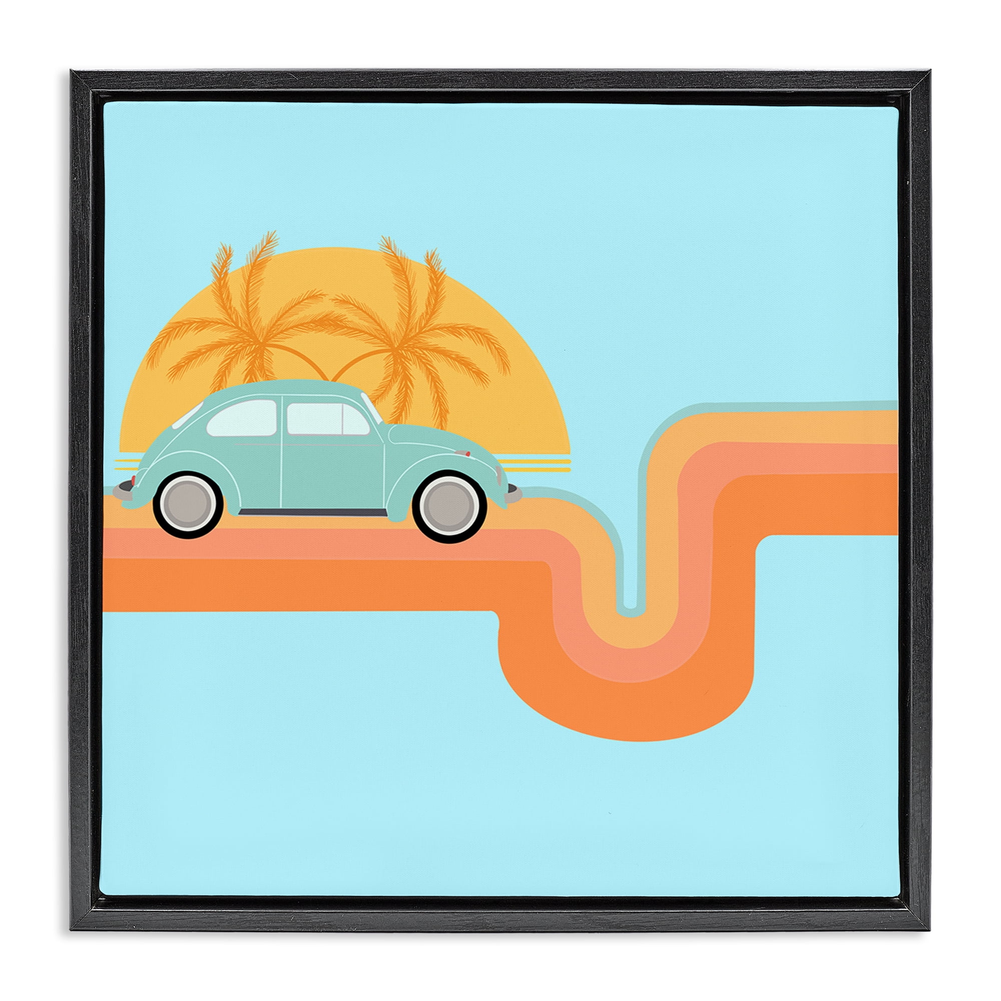 Stupell Industries Retro Tropical Cruisin' Transportation Painting Black Floater Framed Canvas Art Print Wall Art, 25 x 25