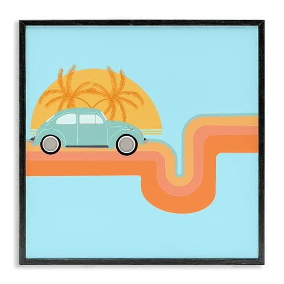 Stupell Industries Retro Tropical Cruisin' Transportation Painting Black Framed Art Print Wall Art, 12 x 12