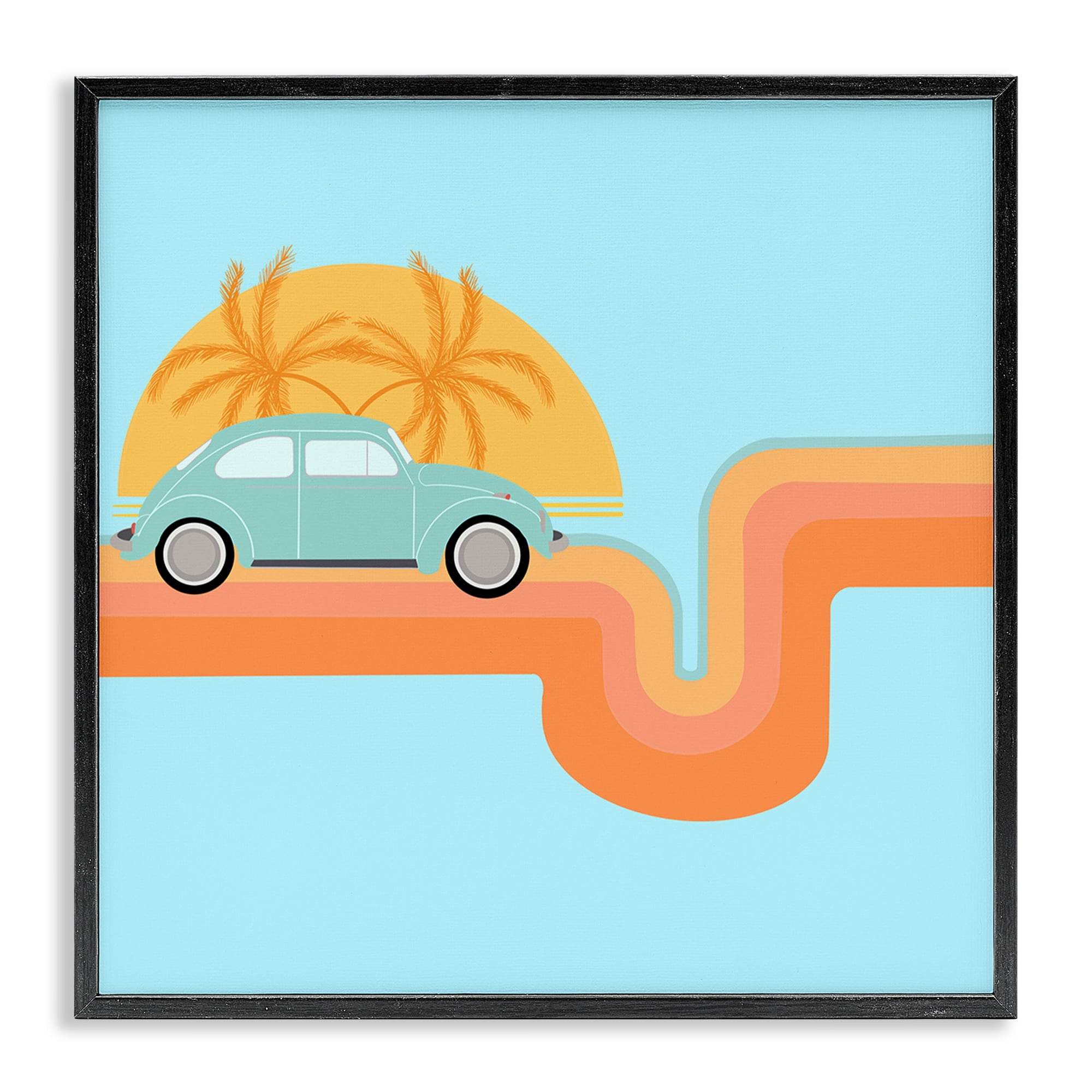 Stupell Industries Retro Tropical Cruisin' Transportation Painting Black Framed Art Print Wall Art, 17 x 17