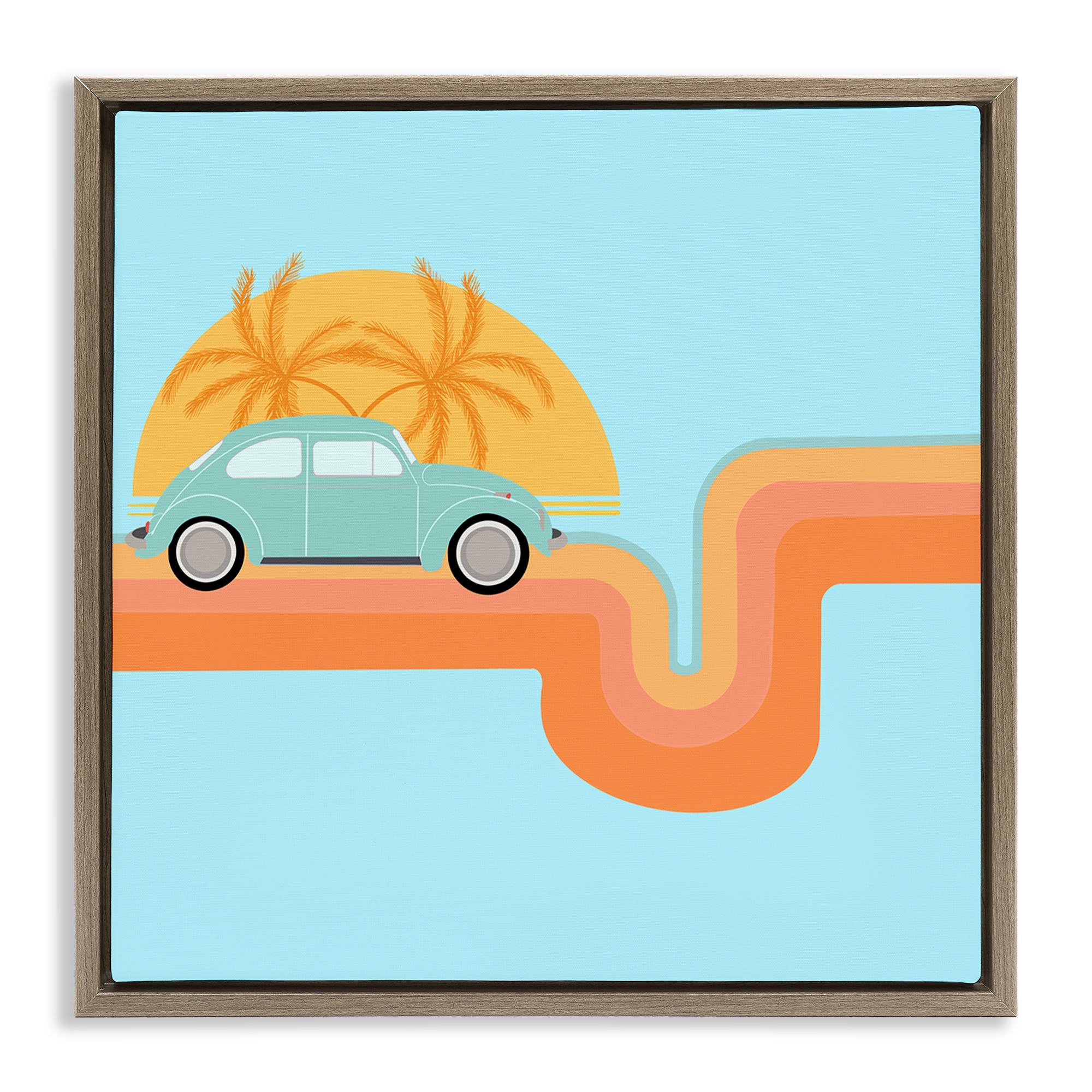 Stupell Industries Retro Tropical Cruisin' Transportation Painting Brown Floater Framed Canvas Art Print Wall Art, 25 x 25