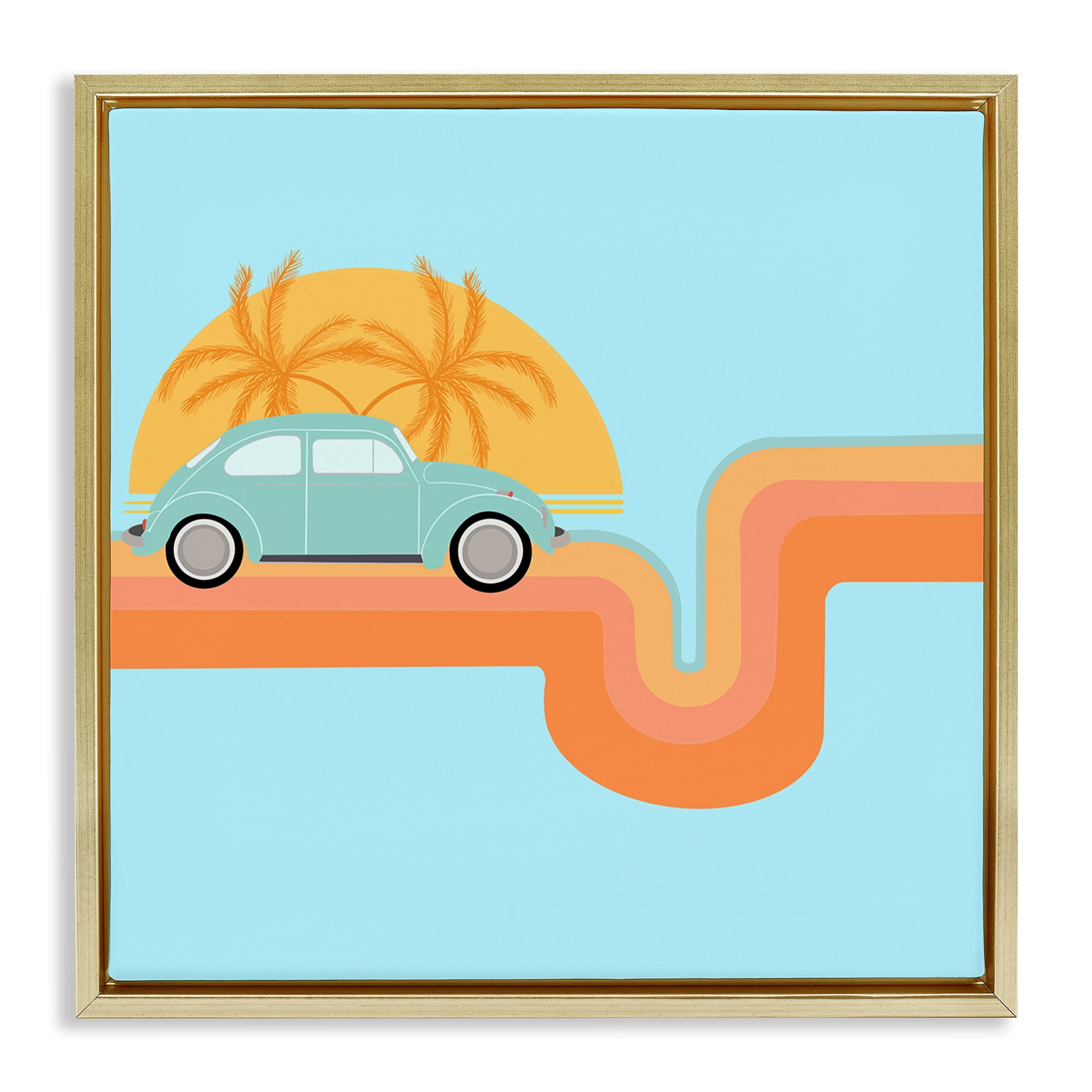 Stupell Industries Retro Tropical Cruisin' Transportation Painting Gold Floater Framed Canvas Art Print Wall Art, 18 x 18