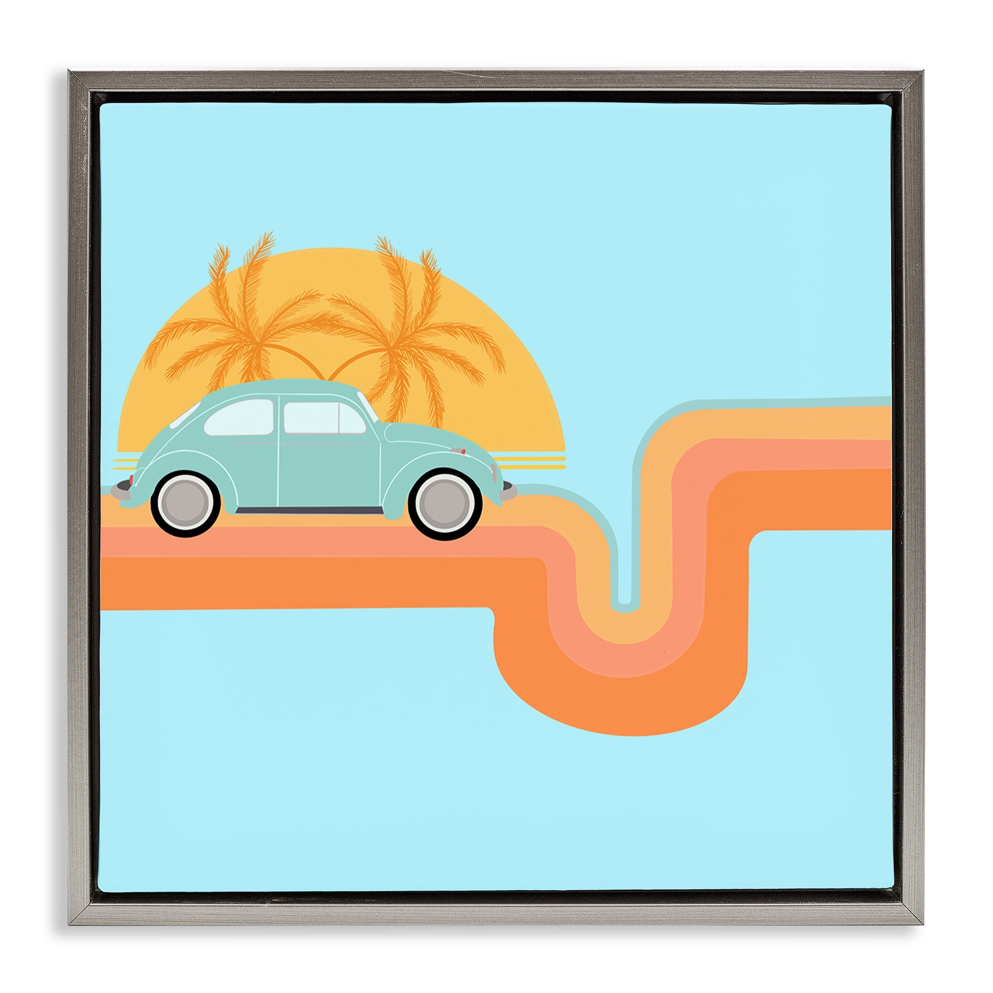 Stupell Industries Retro Tropical Cruisin' Transportation Painting Gray Floater Framed Canvas Art Print Wall Art, 18 x 18