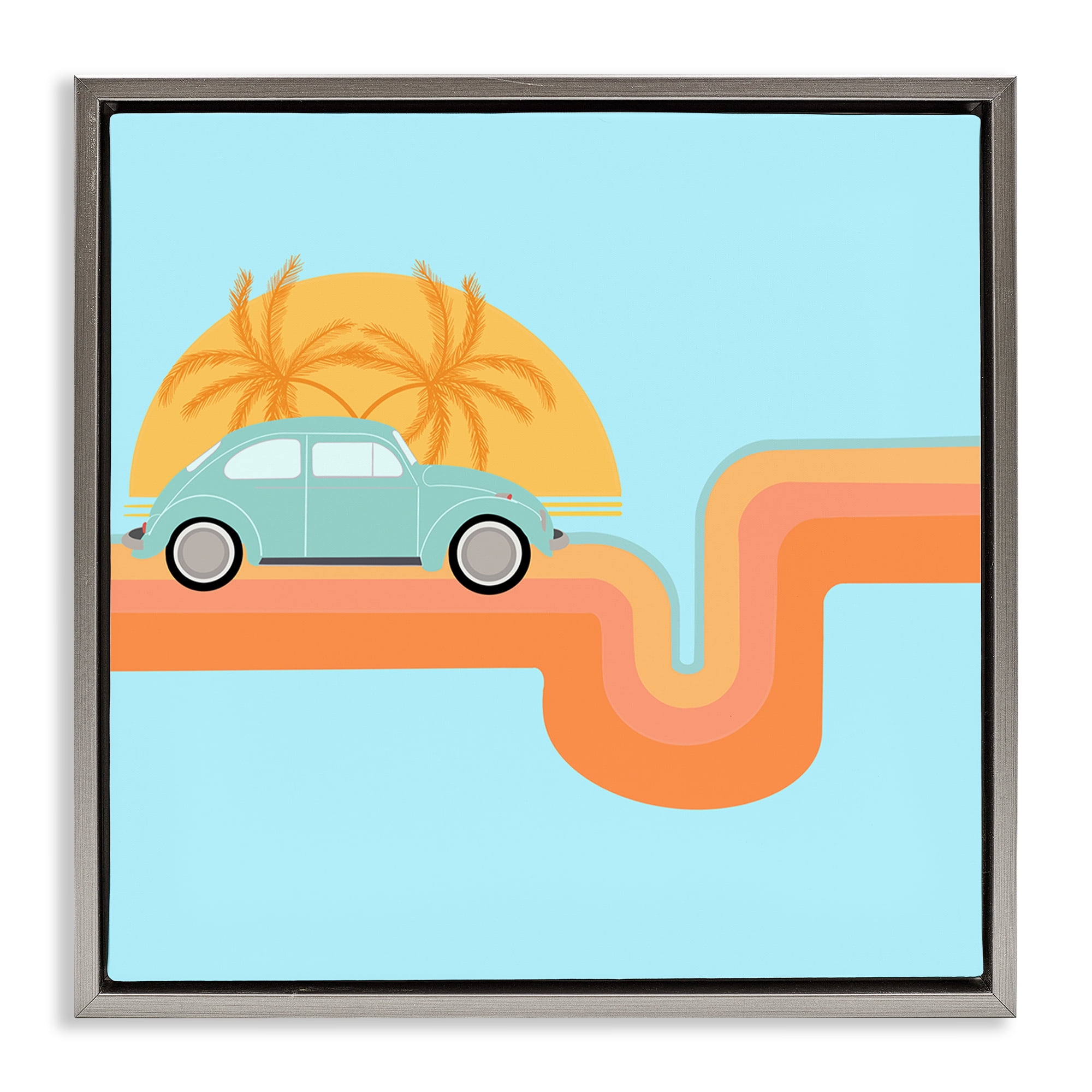 Stupell Industries Retro Tropical Cruisin' Transportation Painting Gray Floater Framed Canvas Art Print Wall Art, 25 x 25