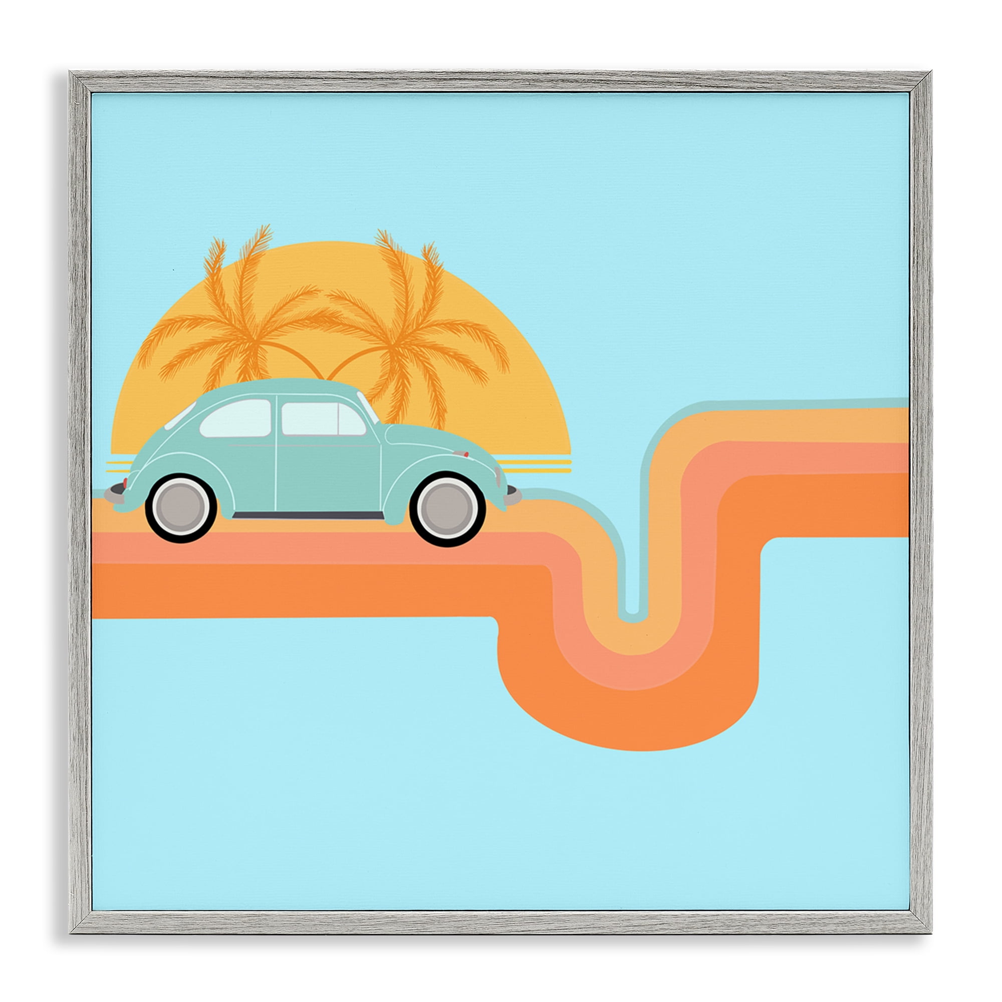 Stupell Industries Retro Tropical Cruisin' Transportation Painting Gray Framed Art Print Wall Art, 17 x 17
