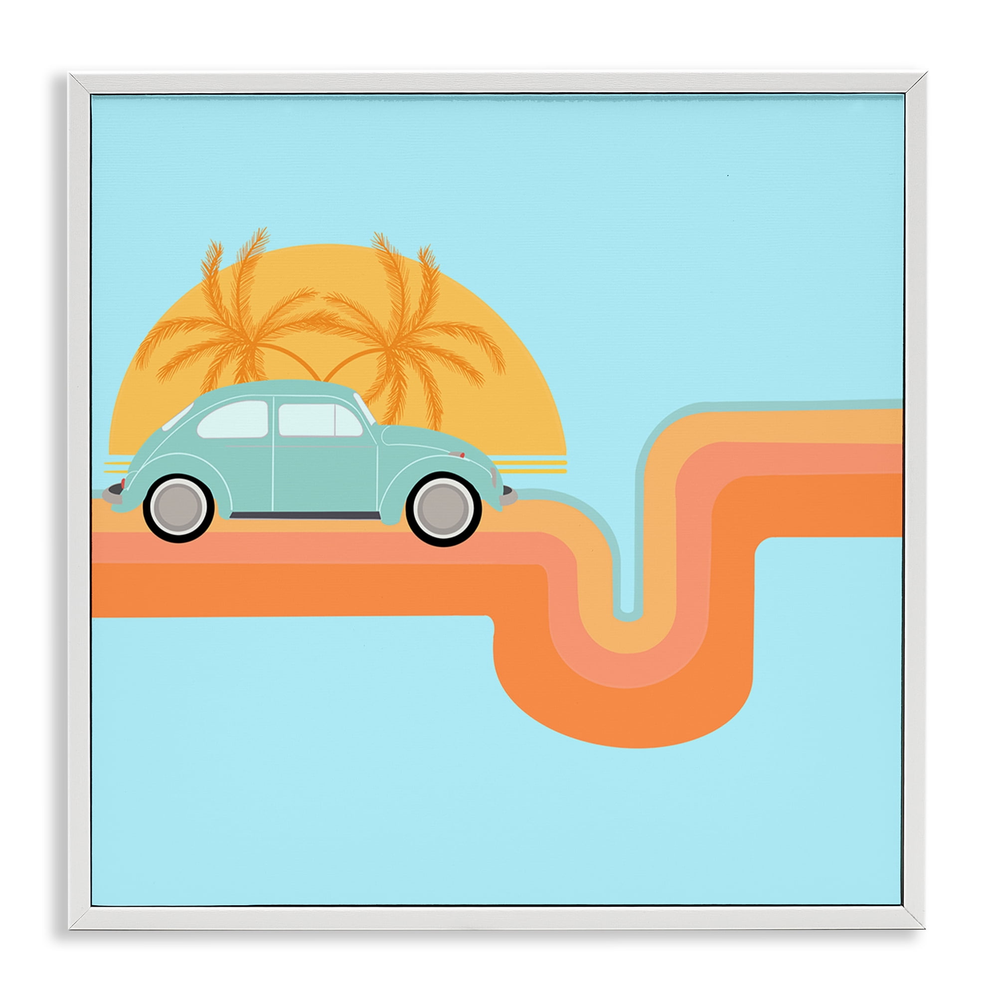 Stupell Industries Retro Tropical Cruisin' Transportation Painting White Framed Art Print Wall Art, 24 x 24