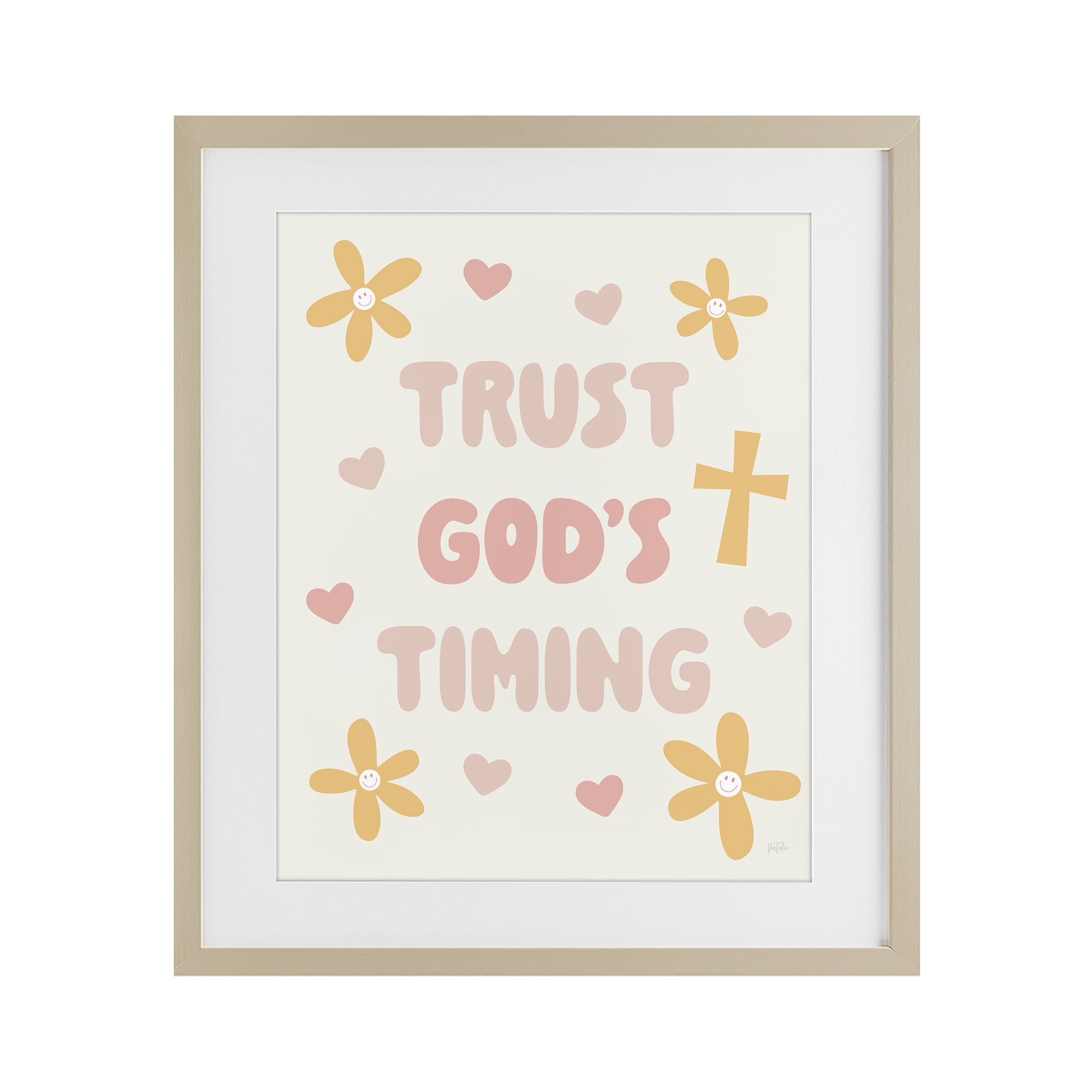 Stupell Industries Retro Trust God's Timing Birch Framed Print Under Glass, design by Natalie Carpentieri