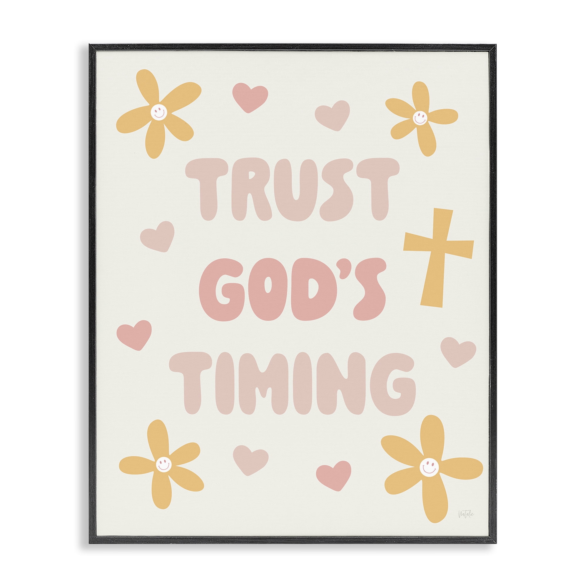 Stupell Industries Retro Trust God's Timing Black Framed Giclee Art, design by Natalie Carpentieri