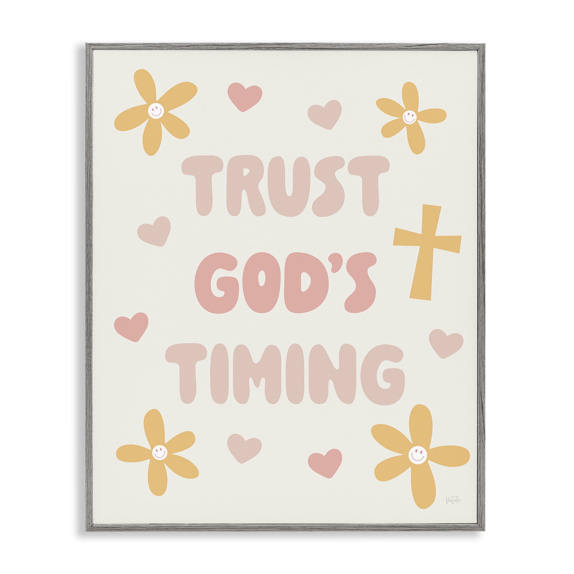 Stupell Industries Retro Trust God's Timing Gray Framed Giclee Art, design by Natalie Carpentieri