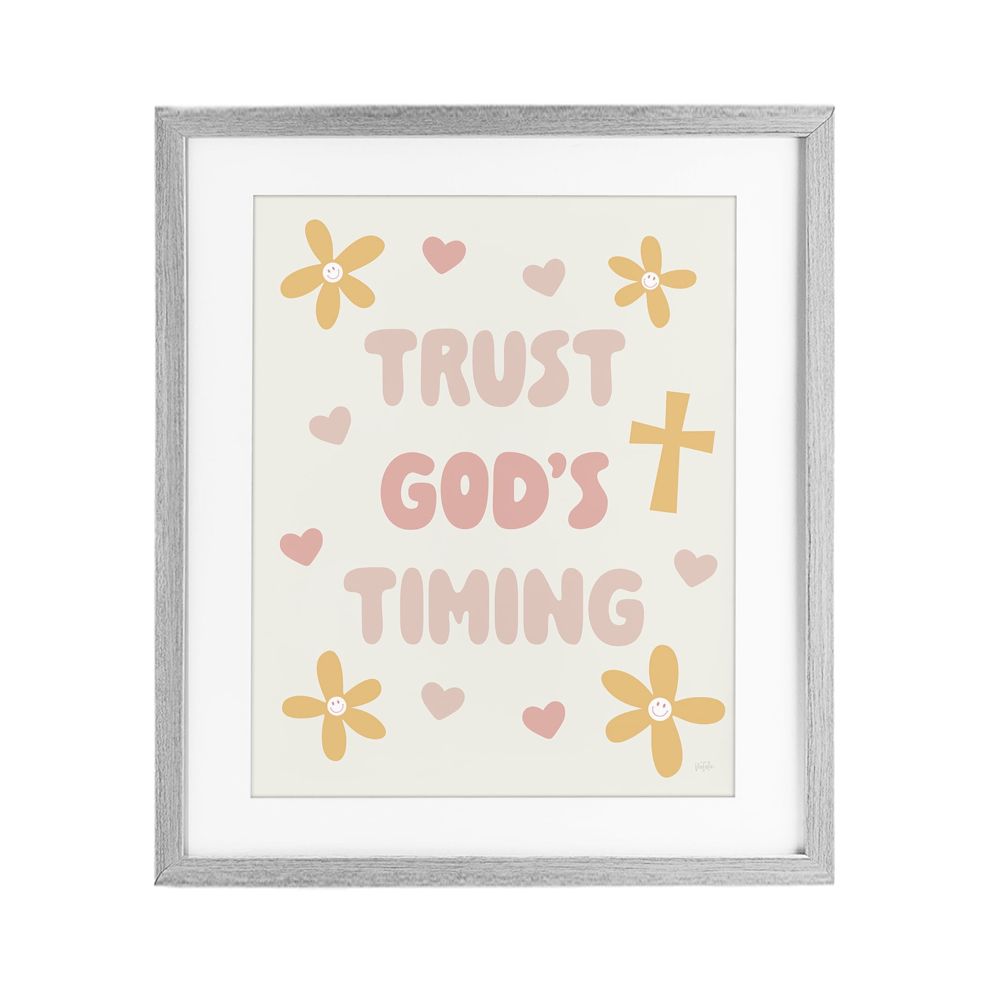 Stupell Industries Retro Trust God's Timing Gray Framed Print Under Glass, design by Natalie Carpentieri