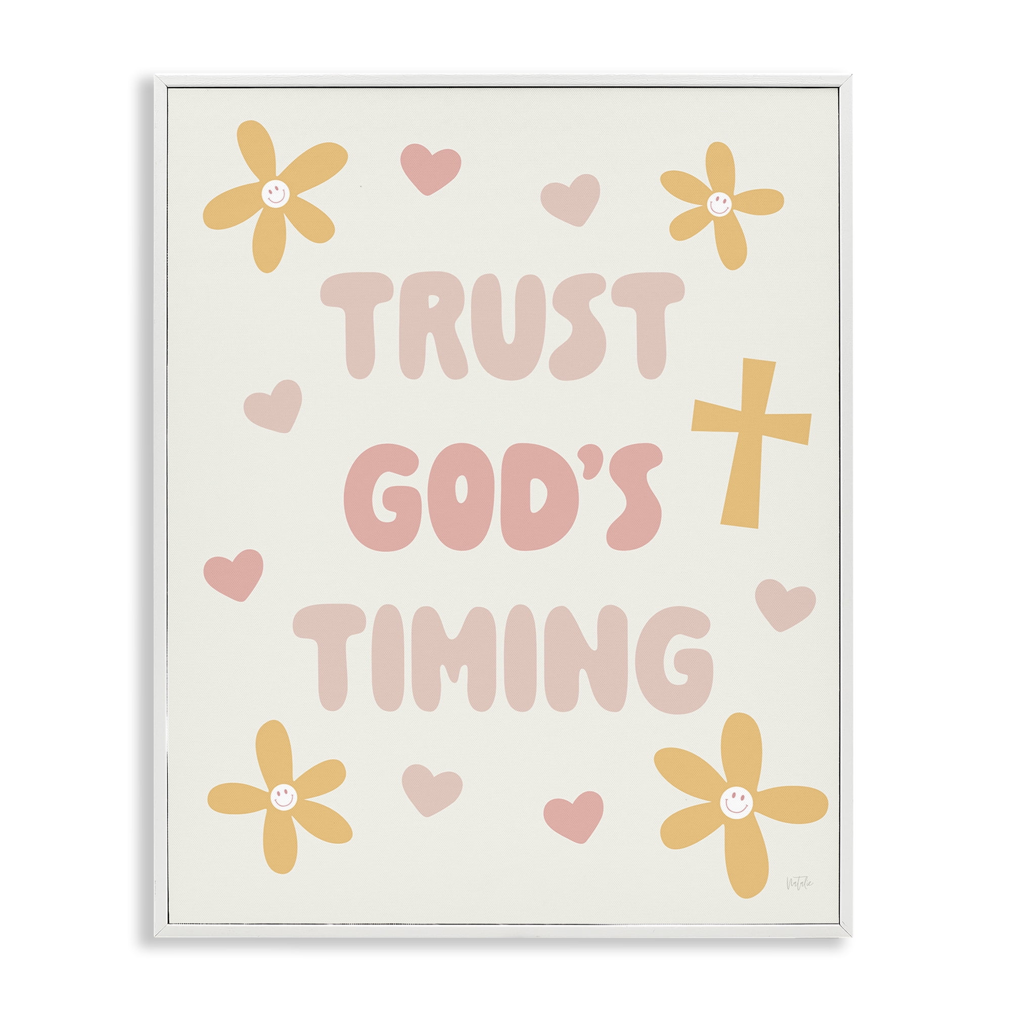 Stupell Industries Retro Trust God's Timing White Framed Giclee Art, design by Natalie Carpentieri