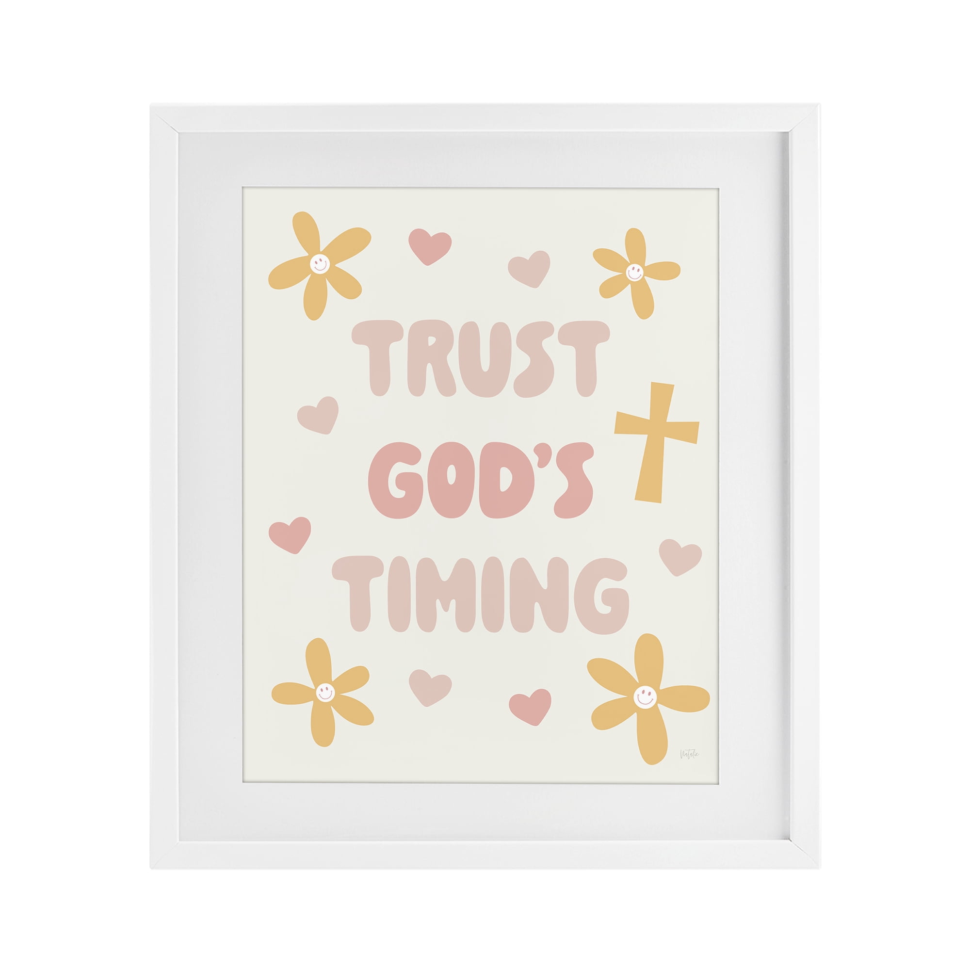 Stupell Industries Retro Trust God's Timing White Framed Print Under Glass, design by Natalie Carpentieri