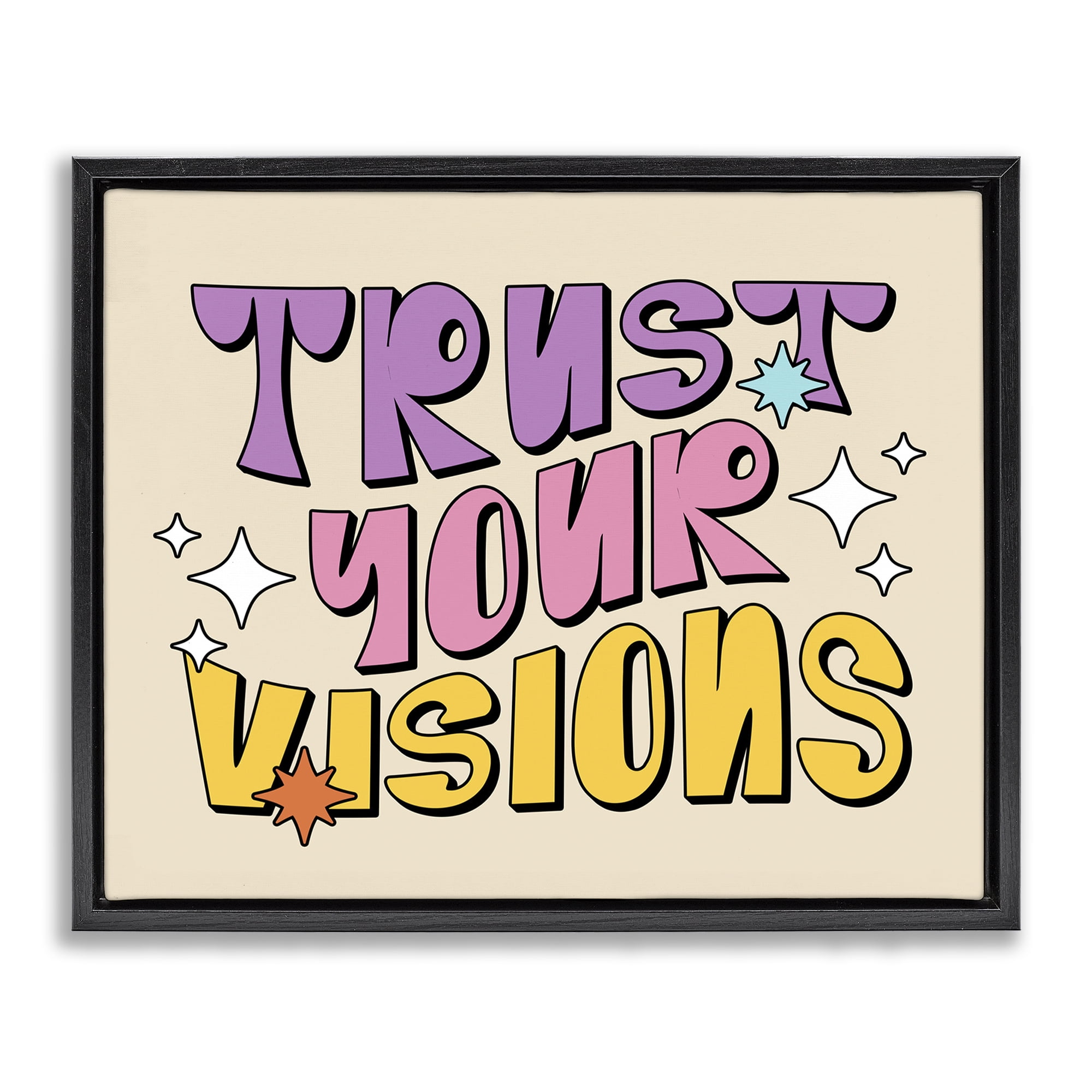 Stupell Industries Retro Trust Your Visions Text & Numbers Painting Black Floater Framed Canvas Art Print Wall Art, 21 x 17