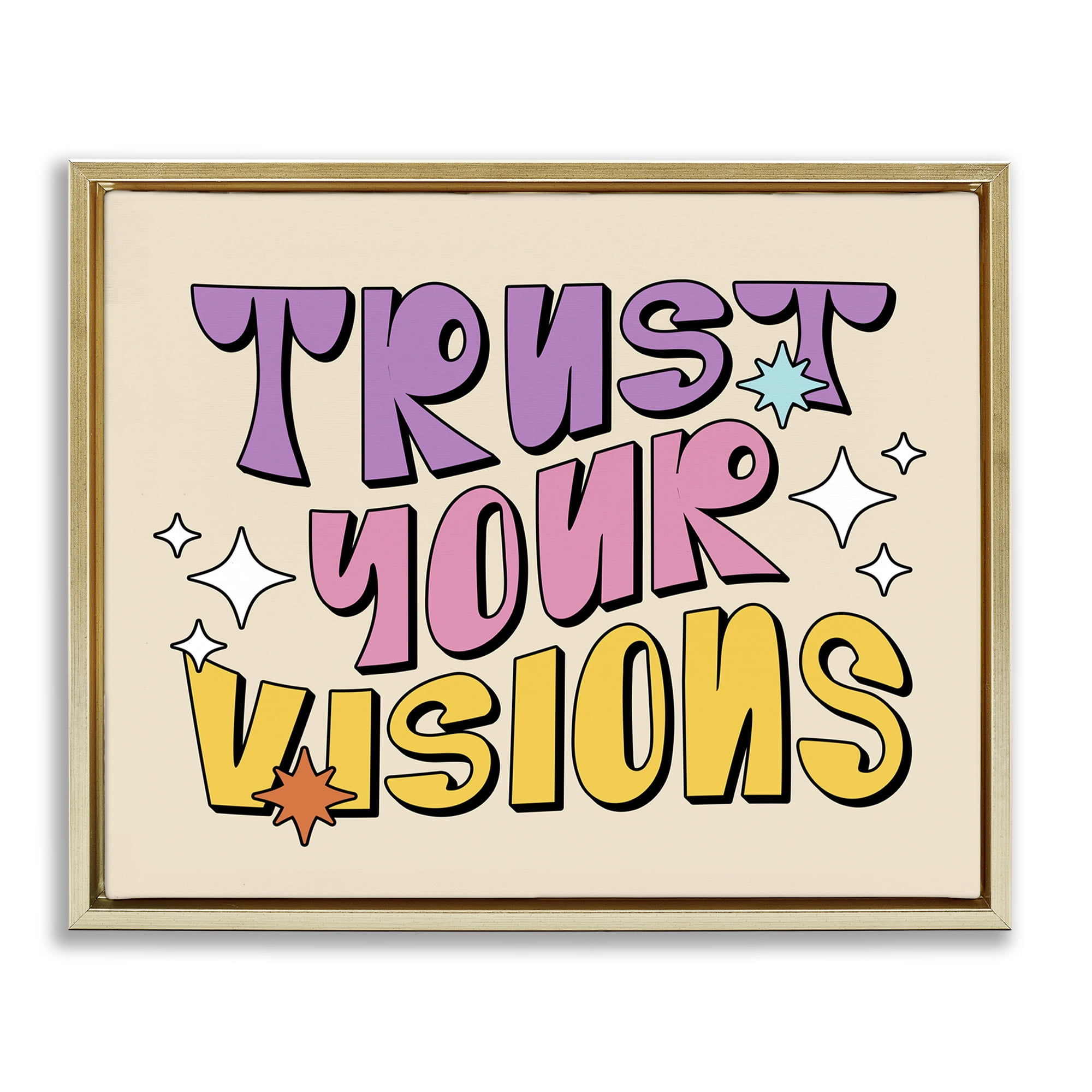 Stupell Industries Retro Trust Your Visions Text & Numbers Painting Gold Floater Framed Canvas Art Print Wall Art, 31 x 25