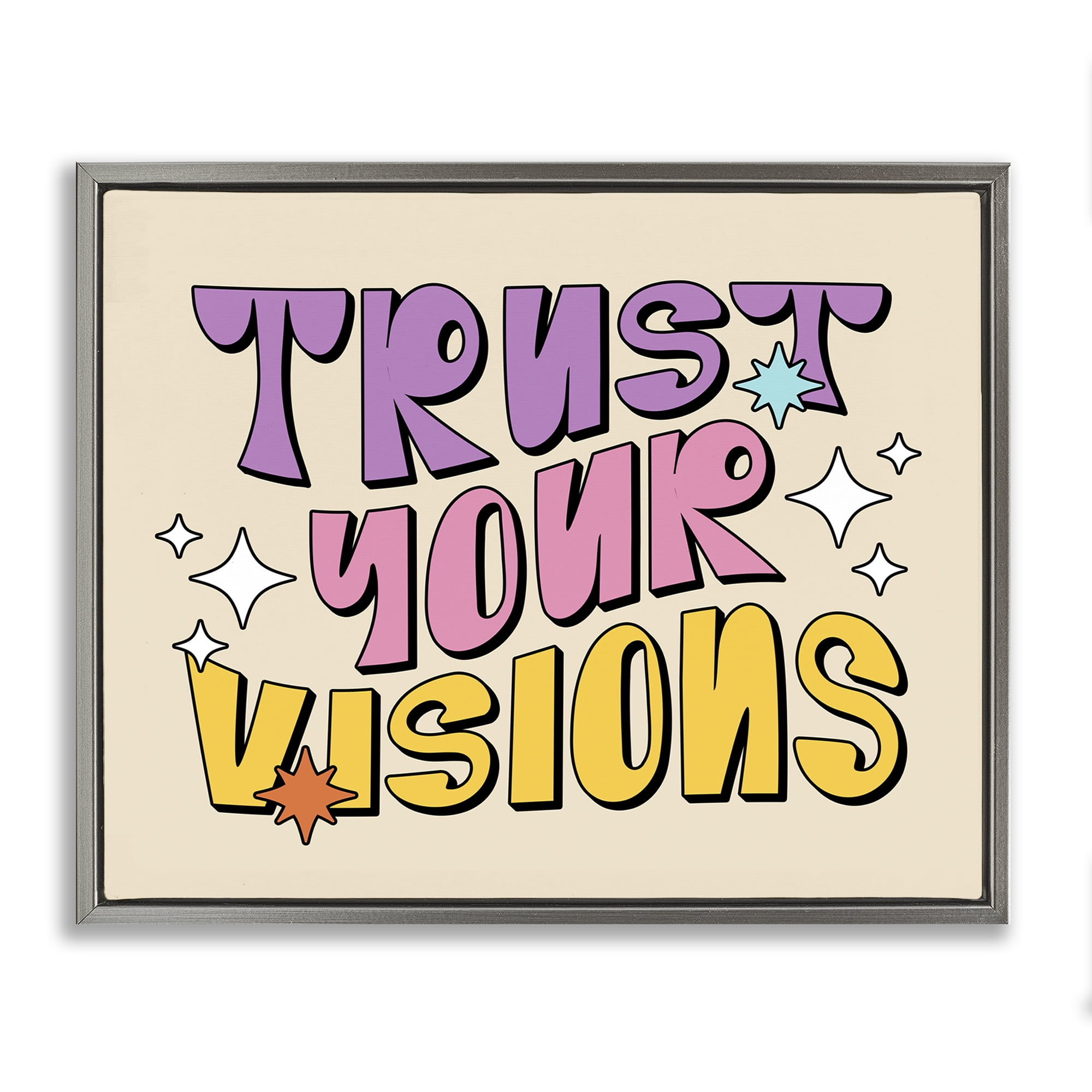 Stupell Industries Retro Trust Your Visions Text & Numbers Painting Gray Floater Framed Canvas Art Print Wall Art, 31 x 25