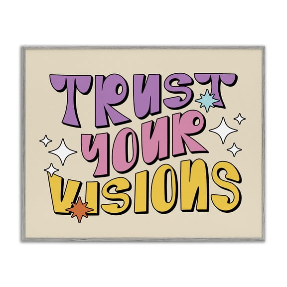 Stupell Industries Retro Trust Your Visions Text & Numbers Painting Gray Framed Art Print Wall Art, 14 x 11