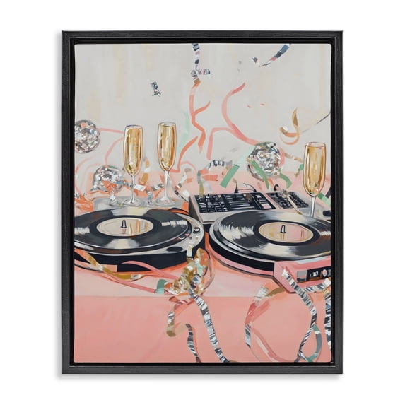 Stupell Industries Art Deco Retro Turntable & Champagne Party Black Floating Frame Canvas Art, 17 x 21, by The Prints Vibe