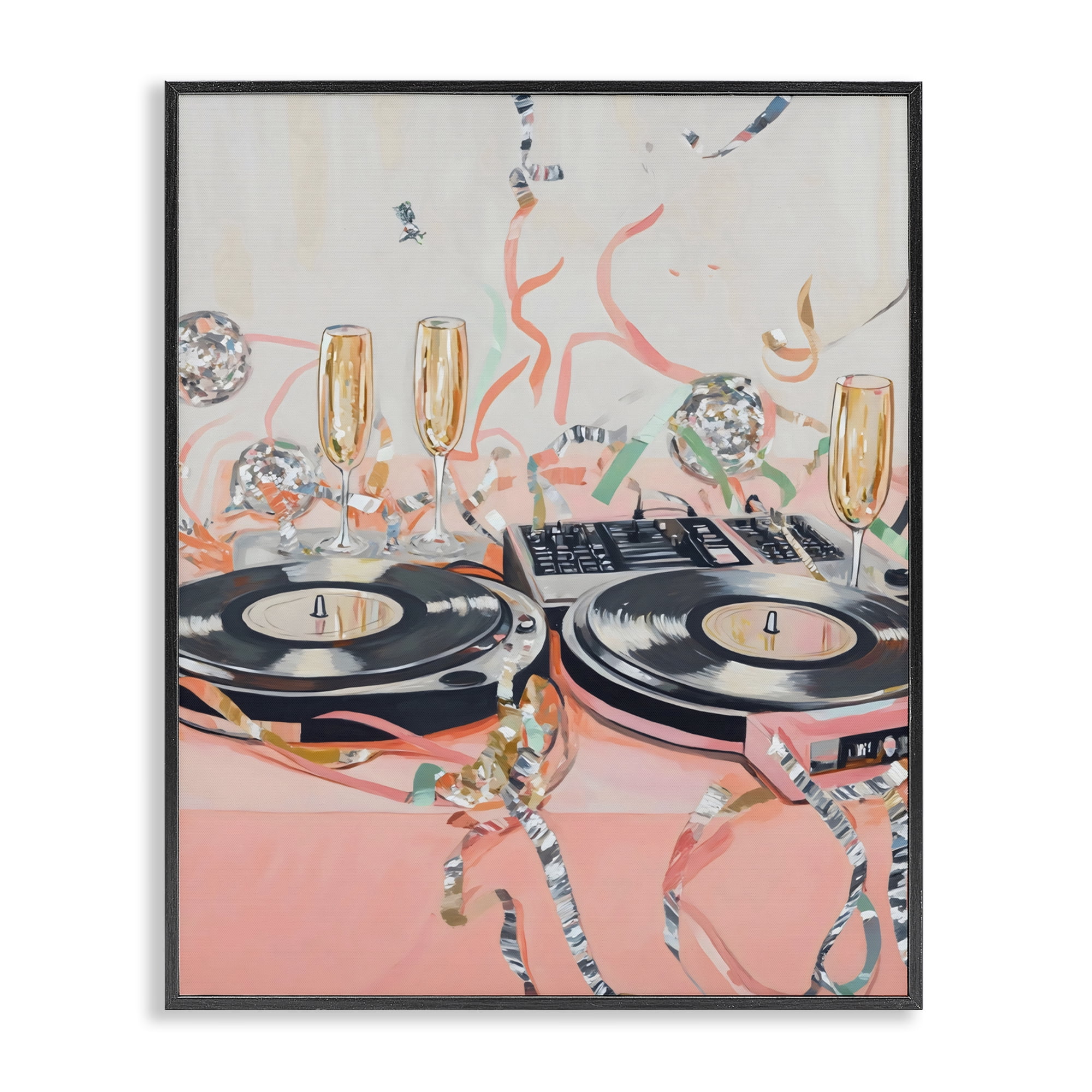 Stupell Industries Retro Turntable & Champagne Party Black Framed Giclee Art, design by The Prints Vibe