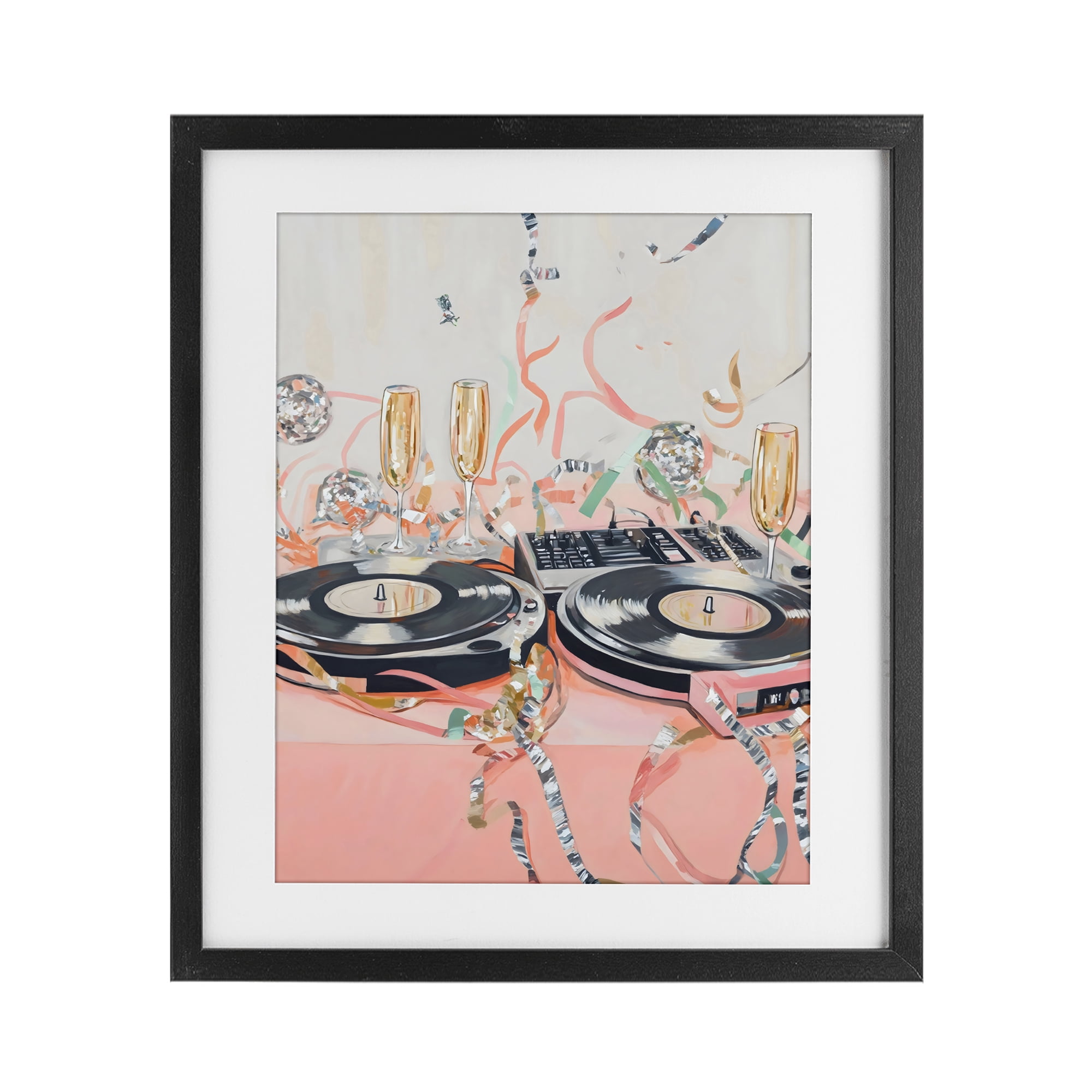 Stupell Industries Retro Turntable & Champagne Party Black Framed Print Under Glass, design by The Prints Vibe