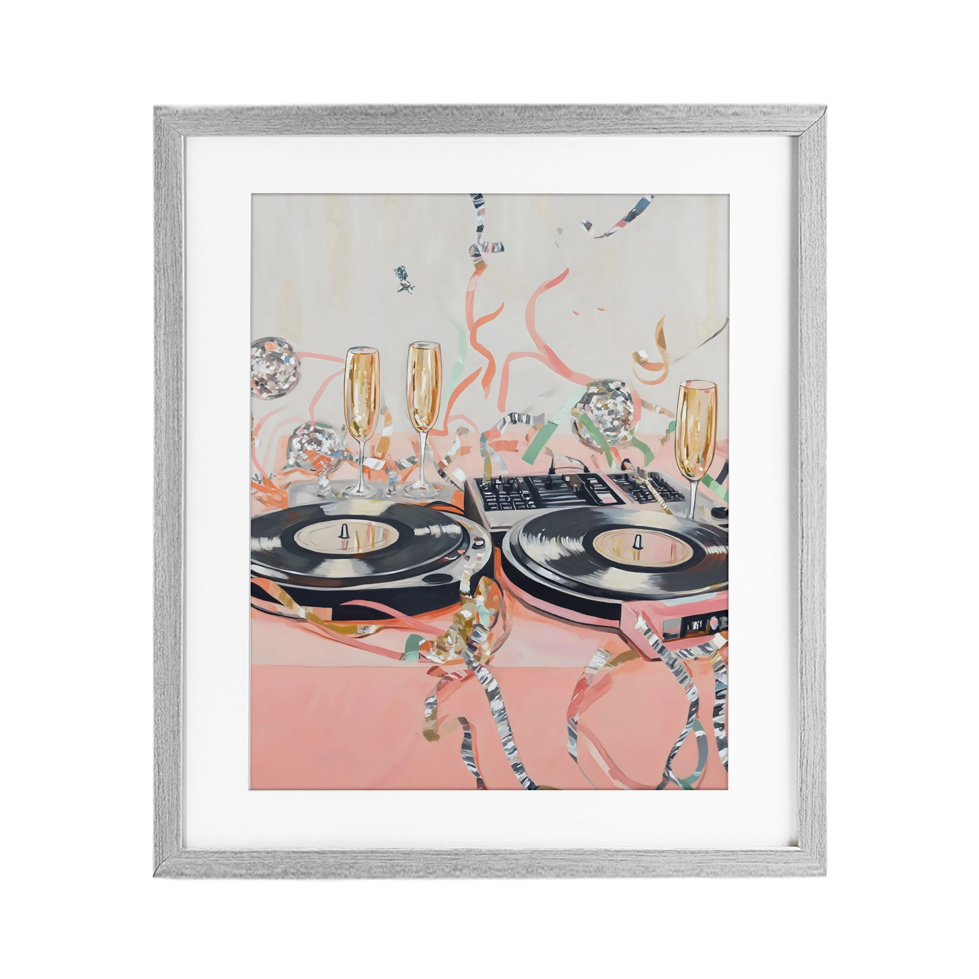 Stupell Industries Retro Turntable & Champagne Party Gray Framed Print Under Glass, design by The Prints Vibe